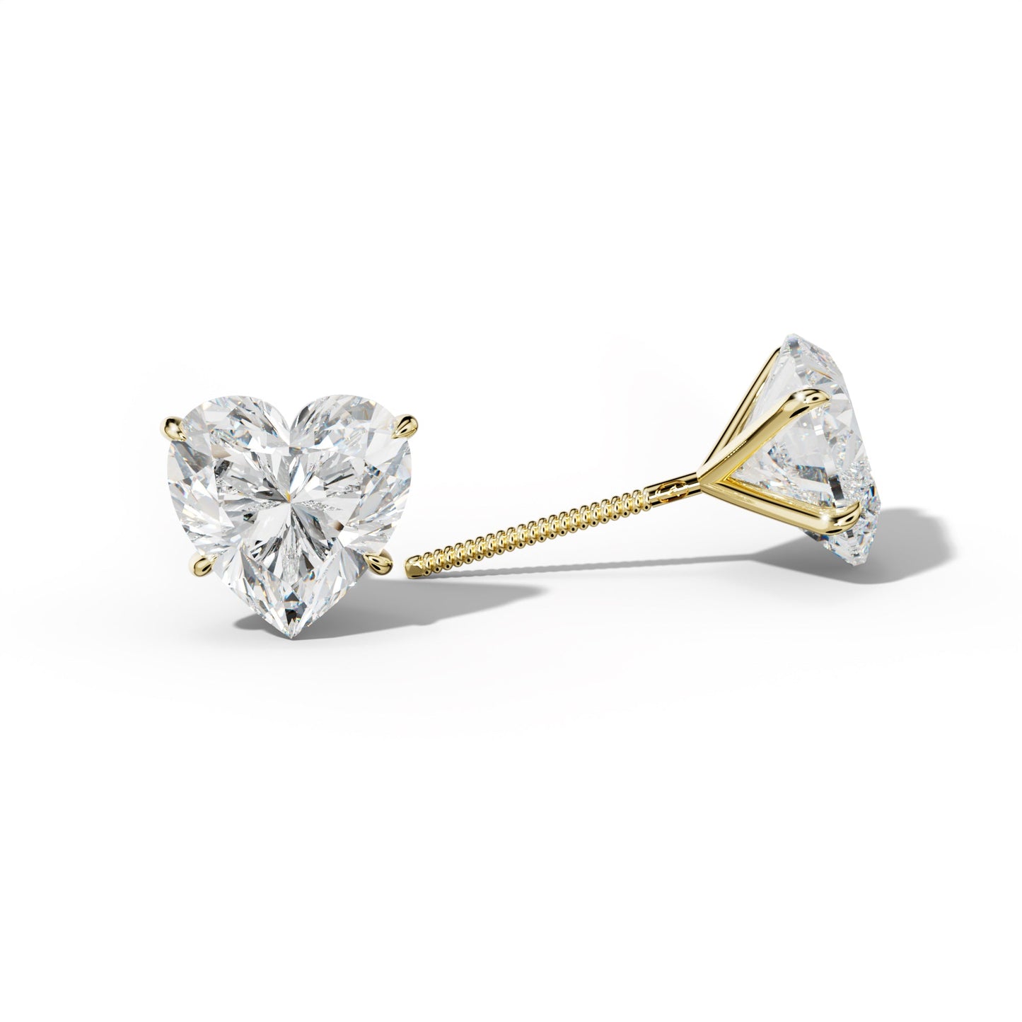 Heart  Diamond Stud Earrings With Four Prong Martini Settings - 1/2 - 18K White Gold