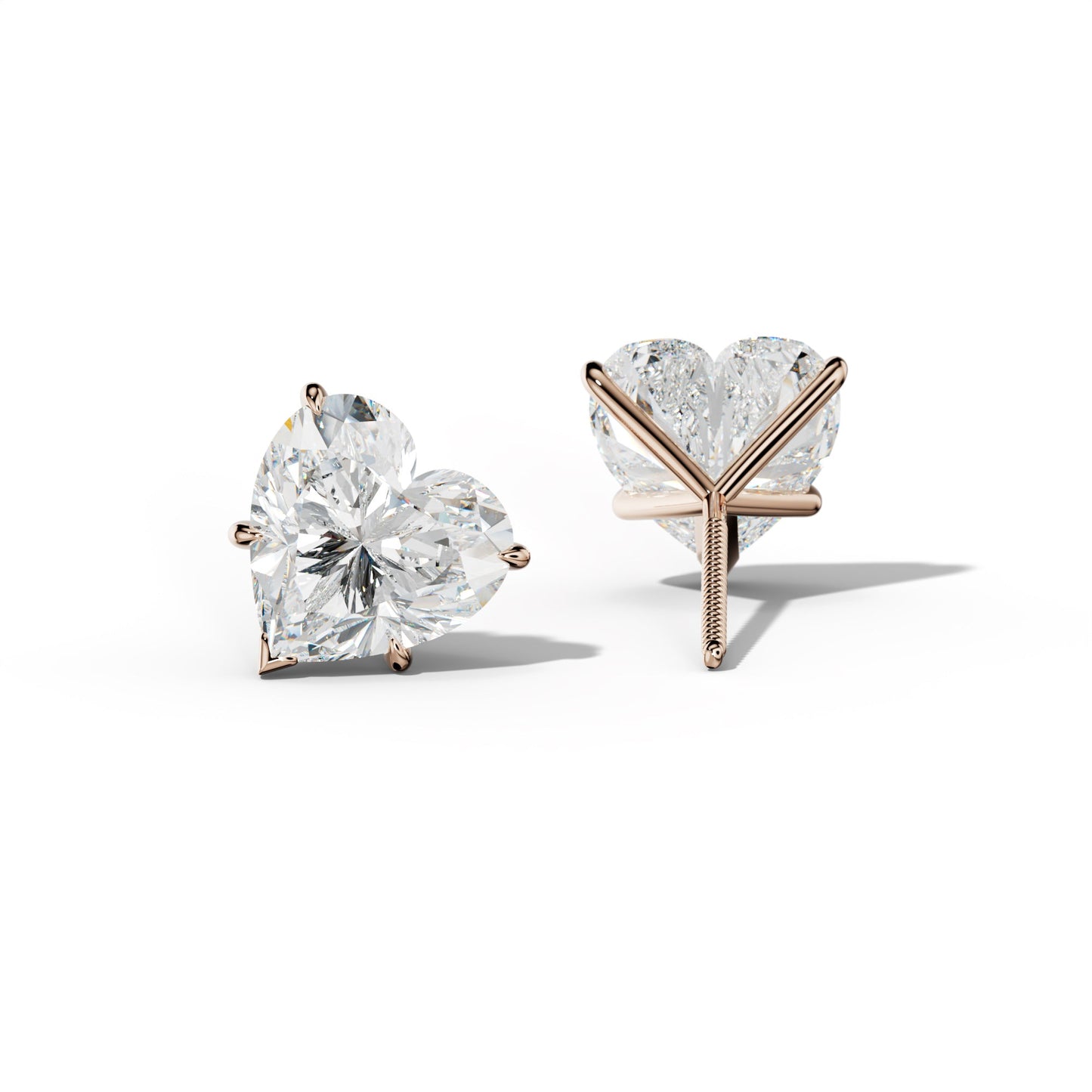 Heart  Diamond Stud Earrings With V Prong Martini Settings - 1/2 - Platinum 950