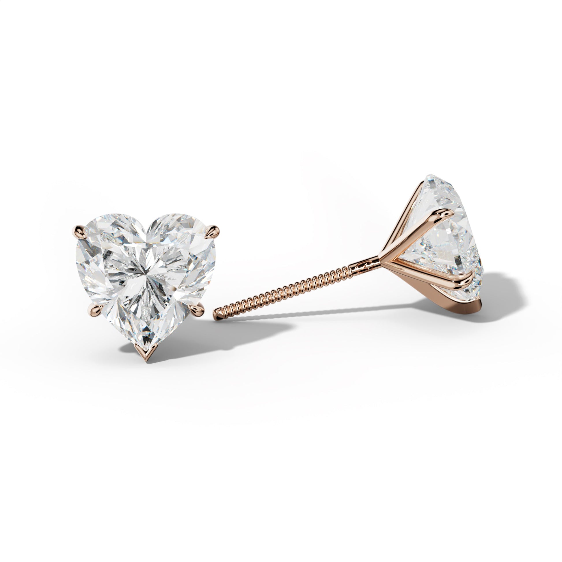 Heart  Diamond Stud Earrings With V Prong Martini Settings - 1/2 - 18K Rose Gold