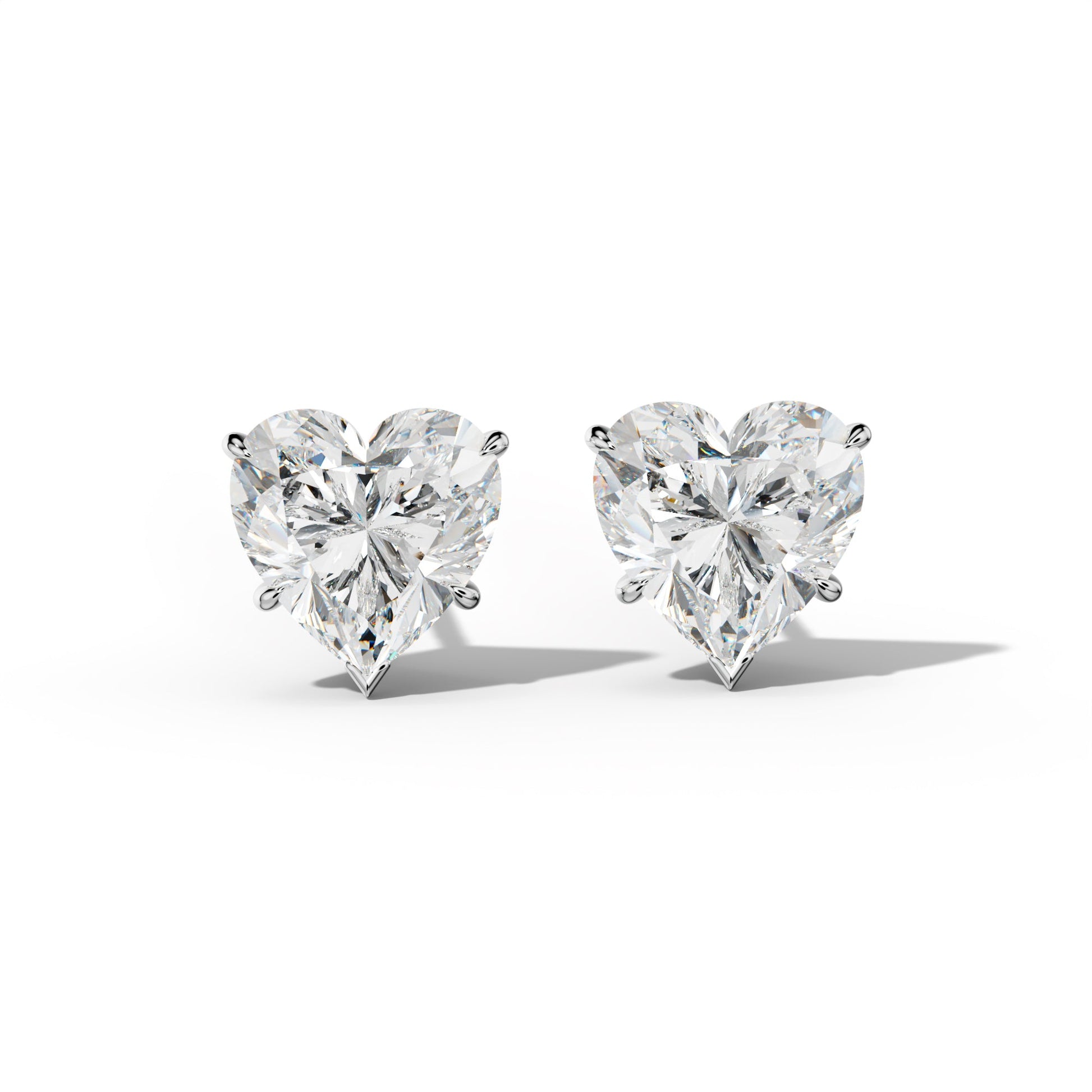 Heart  Diamond Stud Earrings With V Prong Martini Settings - 1/2 - 14K Rose Gold