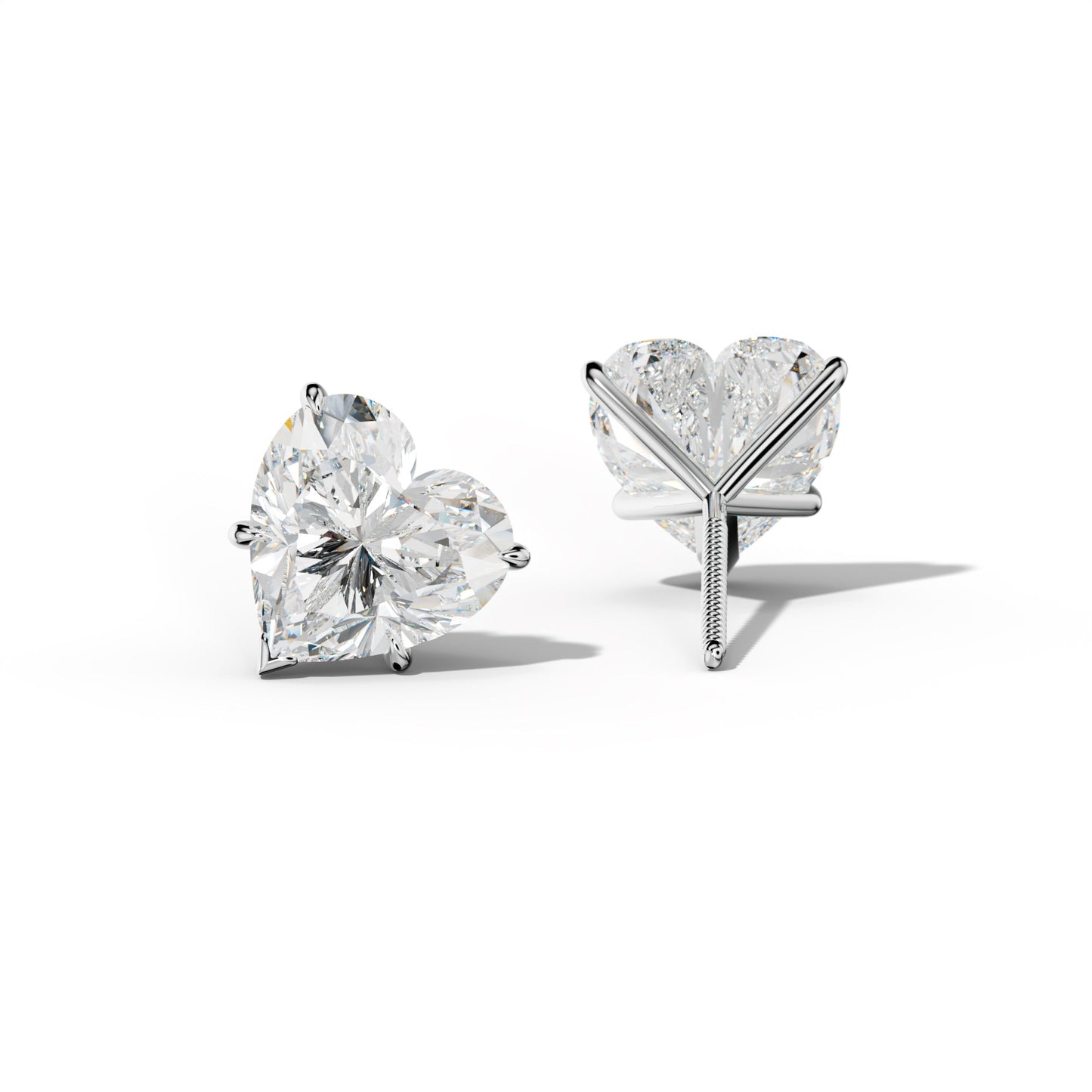 Heart  Diamond Stud Earrings With V Prong Martini Settings - 1/2 - 14K Yellow Gold