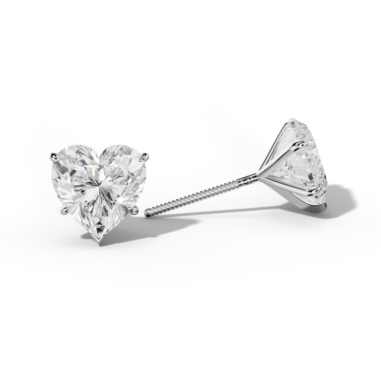 Heart  Diamond Stud Earrings With V Prong Martini Settings
