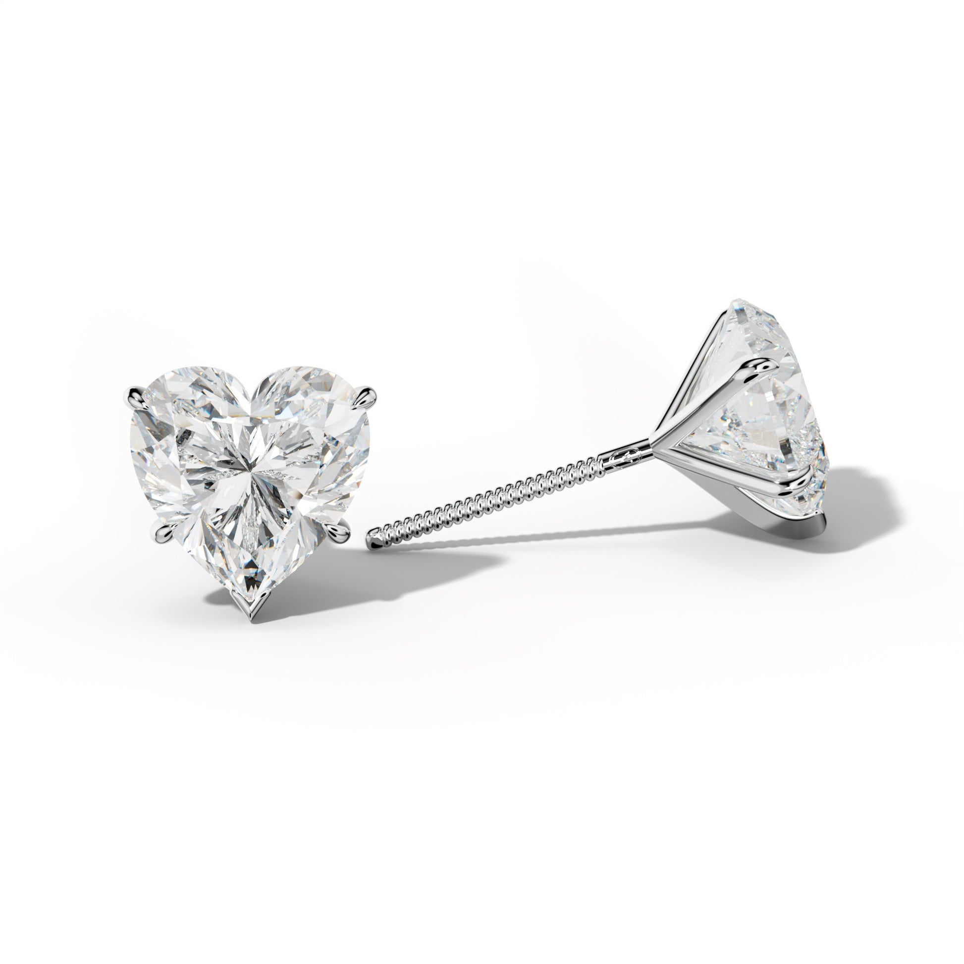 Heart  Diamond Stud Earrings With V Prong Martini Settings