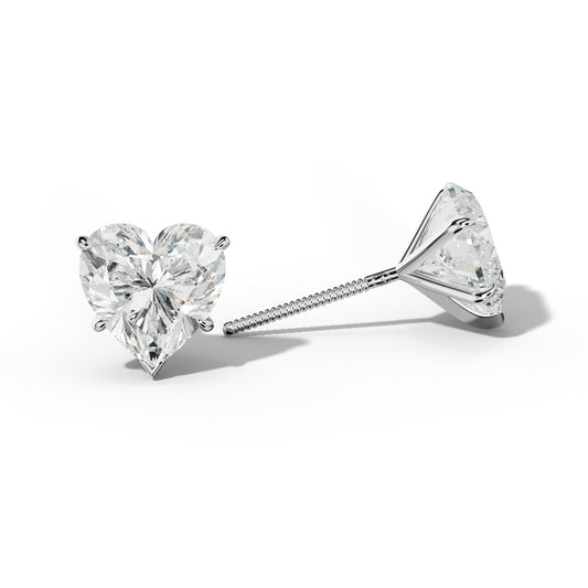 Heart  Diamond Stud Earrings With V Prong Martini Settings