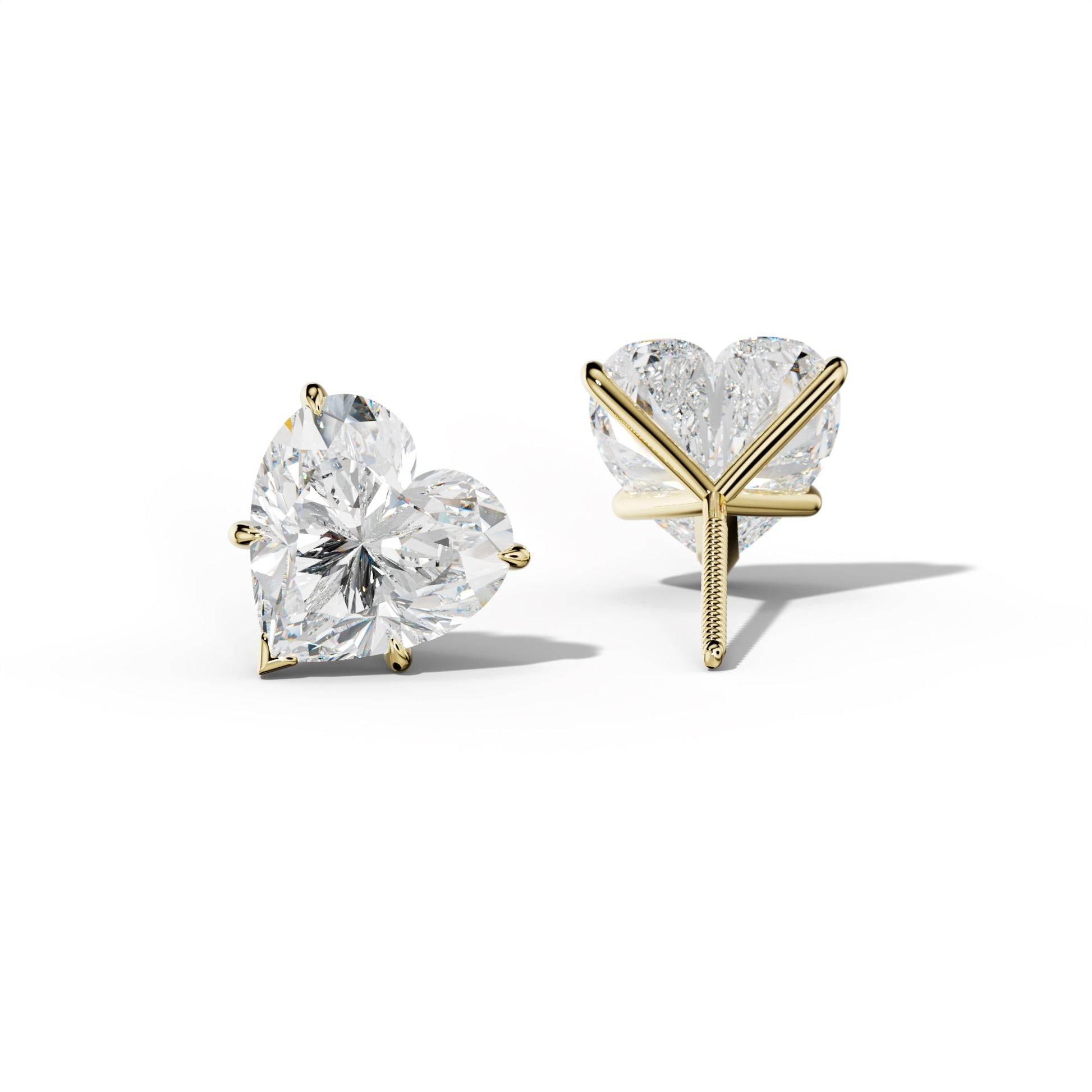 Heart  Diamond Stud Earrings With V Prong Martini Settings - 1/2 - 18K Yellow Gold