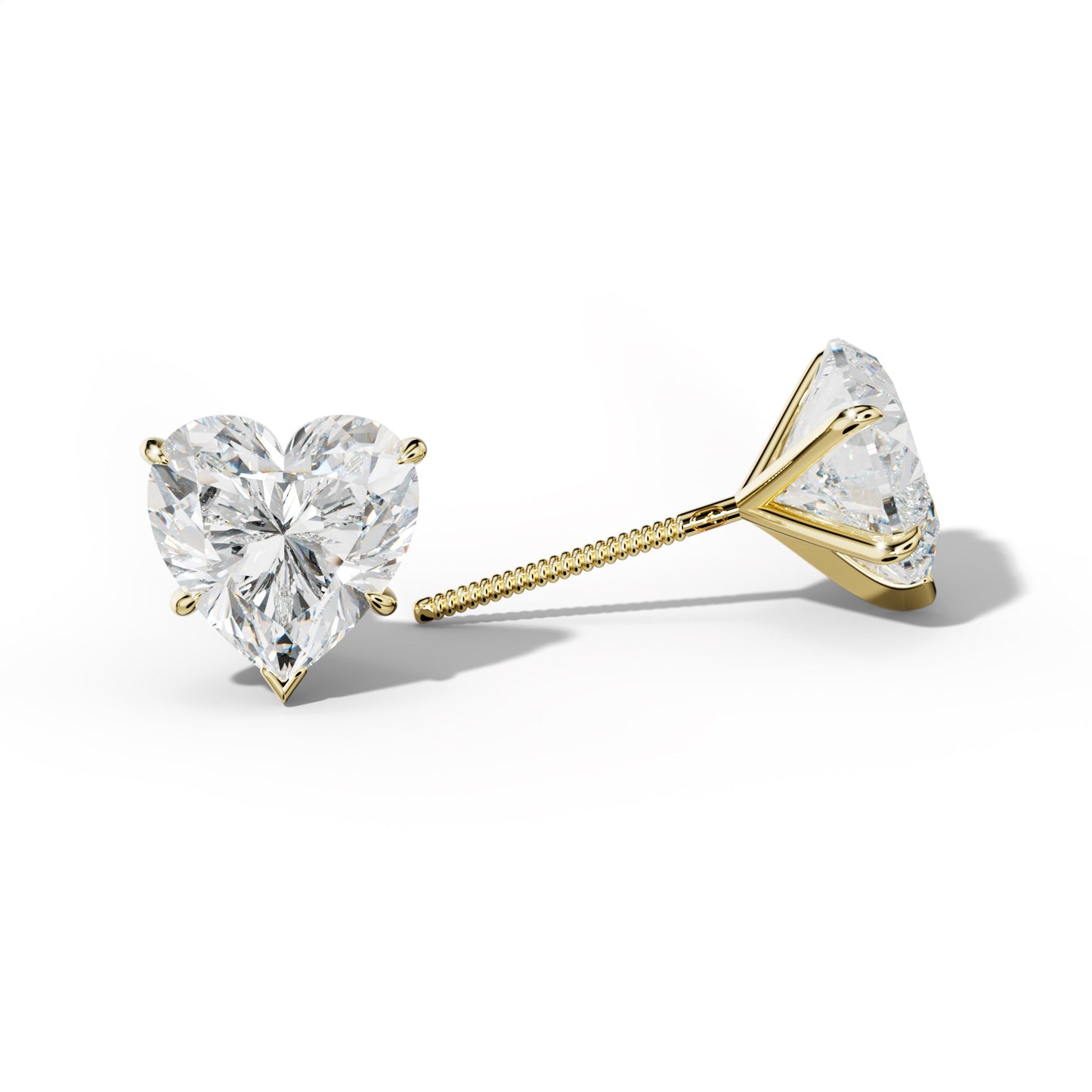 Heart  Diamond Stud Earrings With V Prong Martini Settings - 1/2 - 18K White Gold