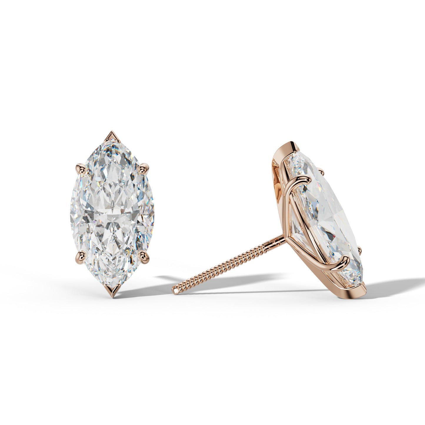 Marquise Diamond Stud Earrings With Classic And V Prong Martini Settings - 1/2 - 18K Rose Gold