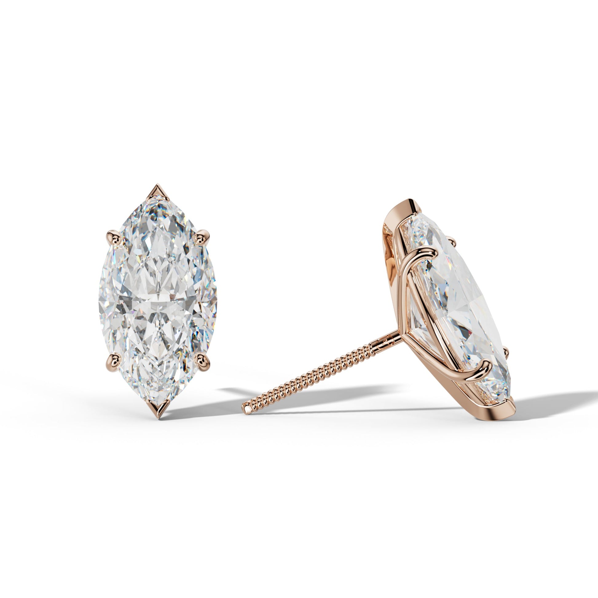 Marquise Diamond Stud Earrings With Classic And V Prong Martini Settings - 1/2 - 18K Rose Gold