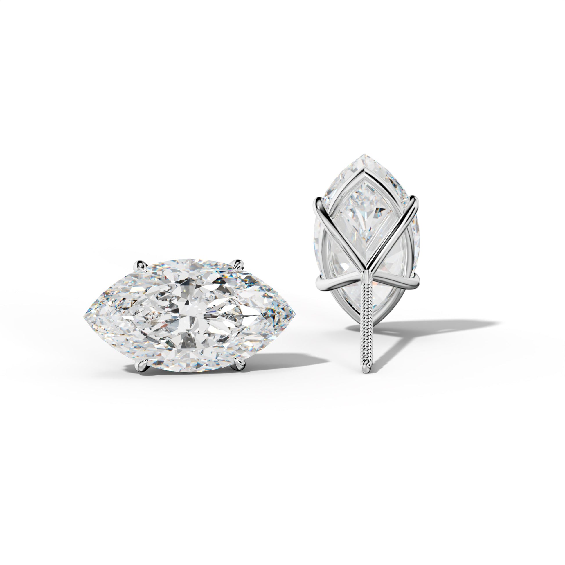 Marquise Diamond Stud Earrings With Four Prong Martini Settings - 1/2 - 14K Yellow Gold