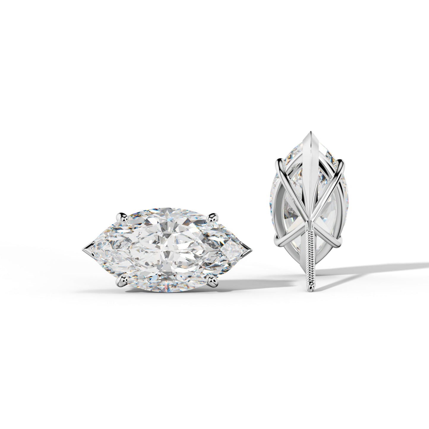 Marquise Diamond Stud Earrings With Classic And V Prong Martini Settings - 1/2 - 14K Yellow Gold