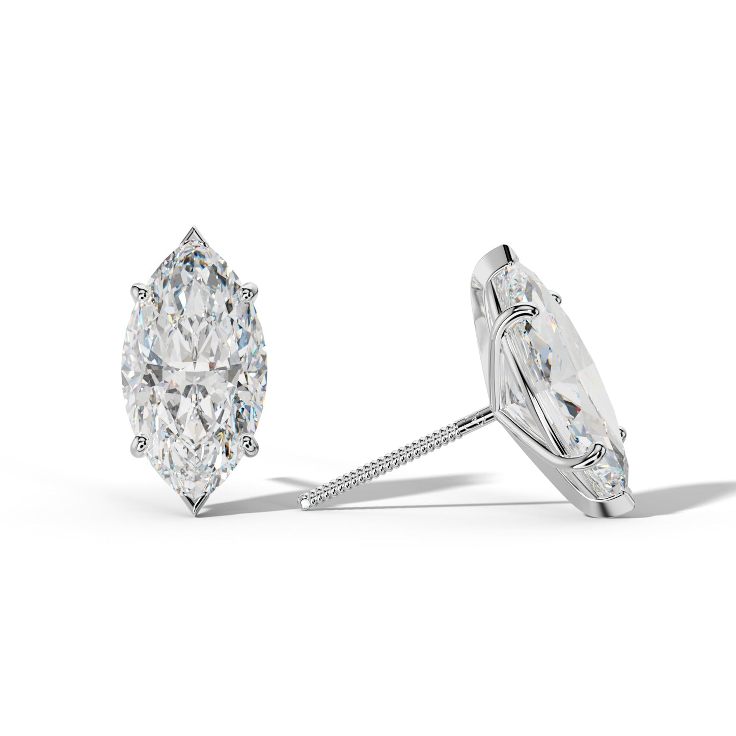 Marquise Diamond Stud Earrings With Classic And V Prong Martini Settings