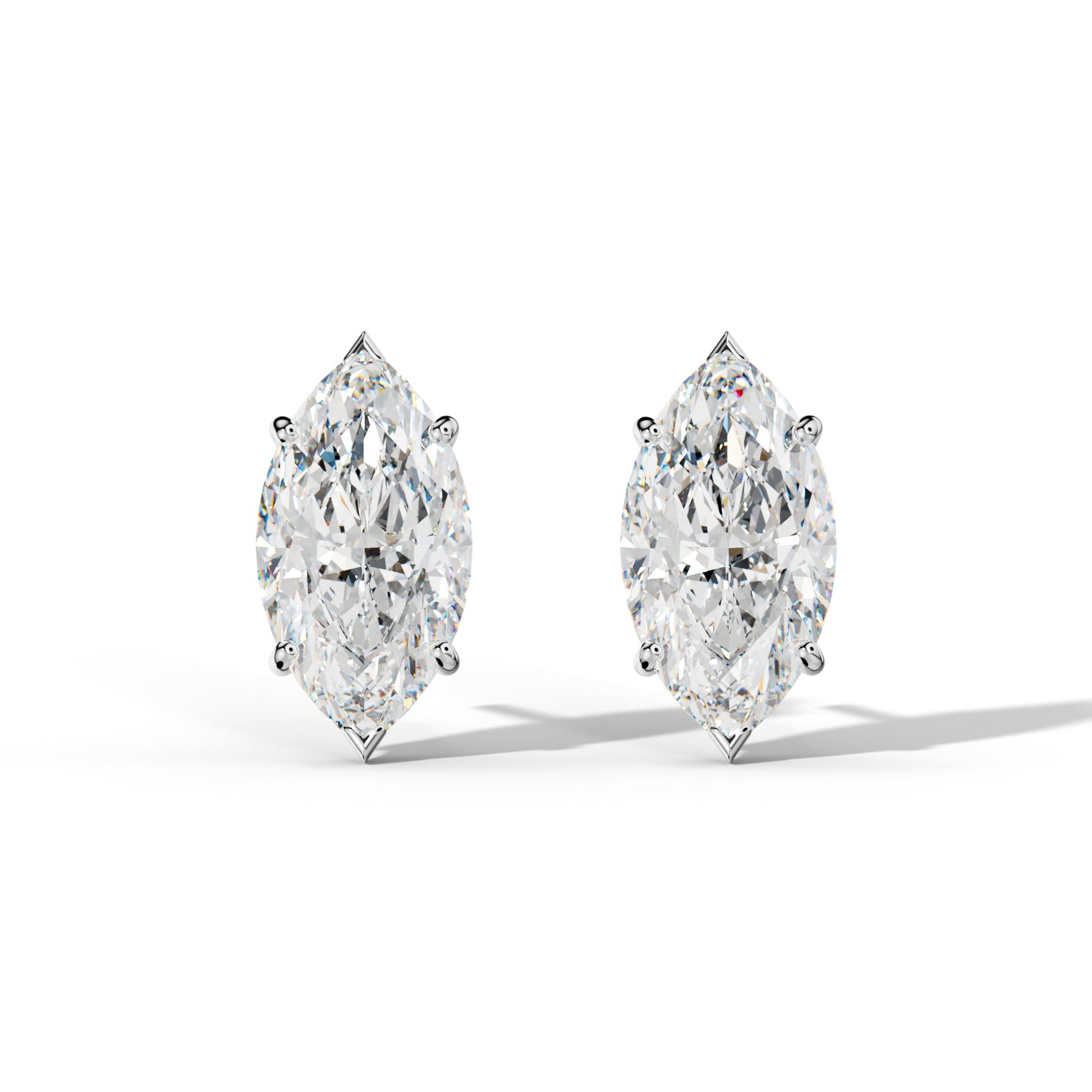 Marquise Diamond Stud Earrings With Classic And V Prong Martini Settings - 1/2 - 14K Rose Gold