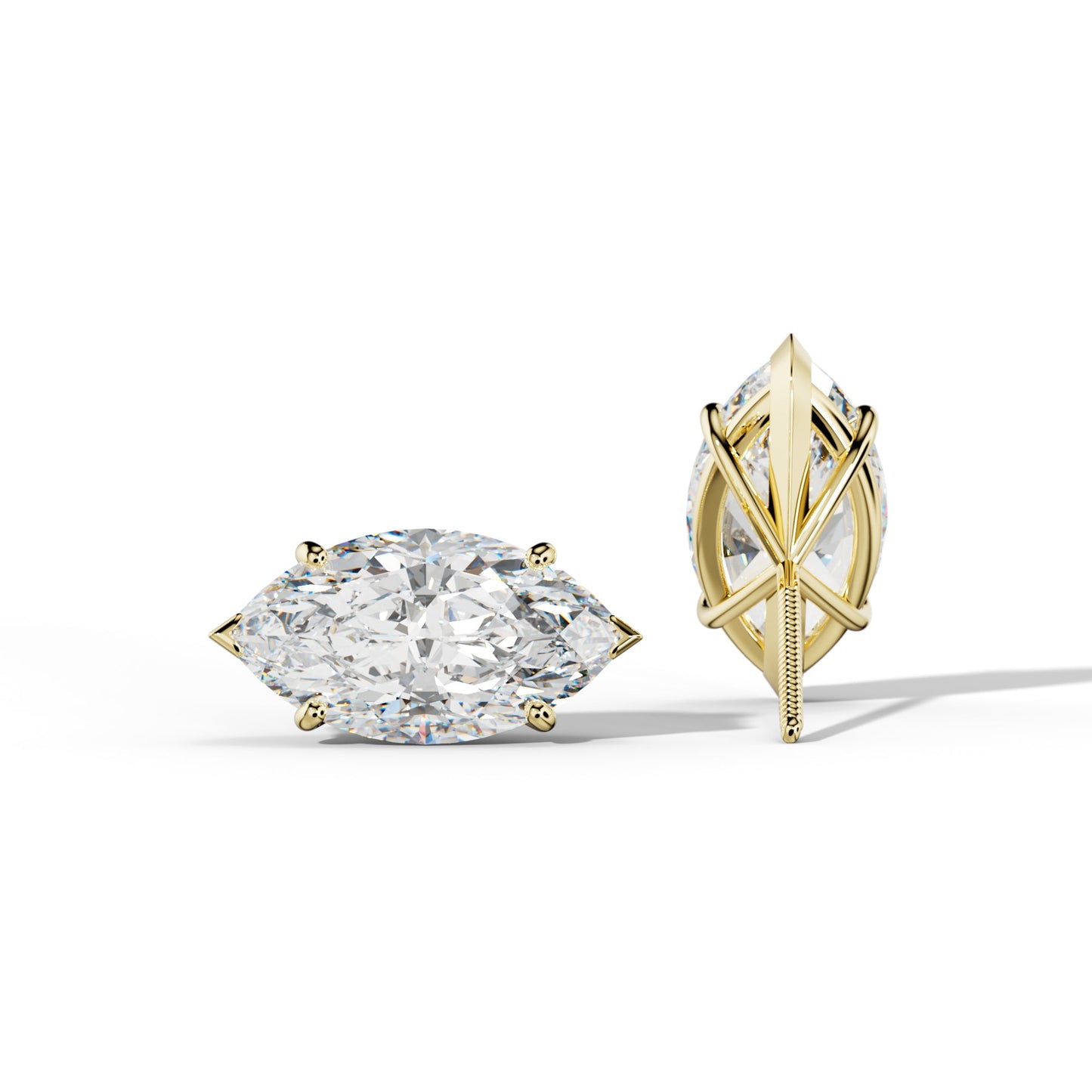 Marquise Diamond Stud Earrings With Classic And V Prong Martini Settings - 1/2 - 18K Yellow Gold