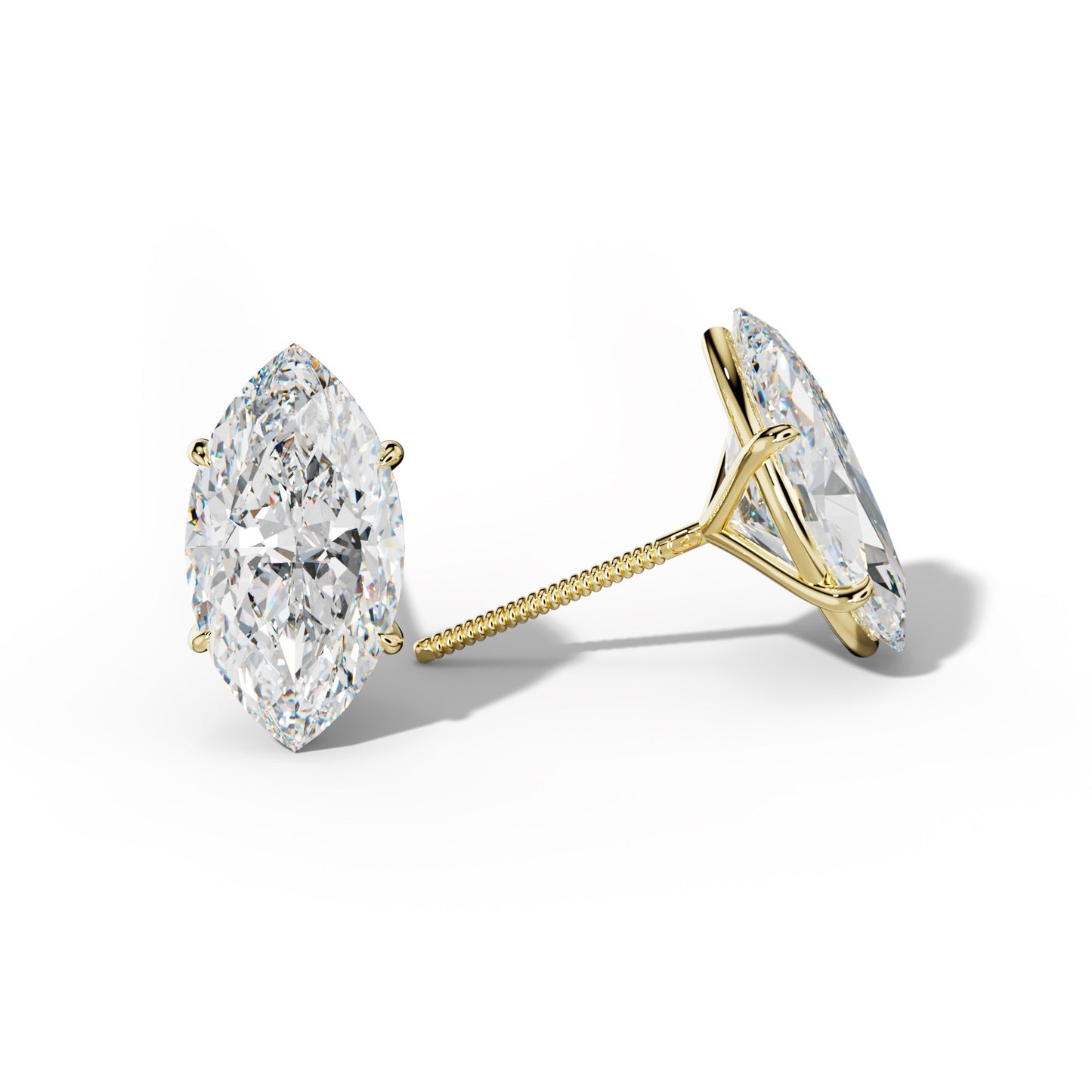 Marquise Diamond Stud Earrings With Four Prong Martini Settings - 1/2 - 18K White Gold