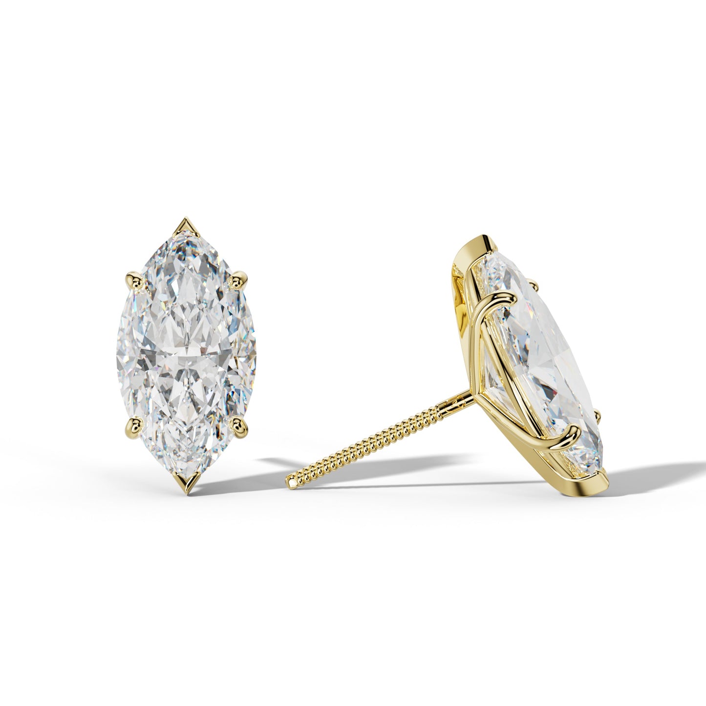 Marquise Diamond Stud Earrings With Classic And V Prong Martini Settings - 1/2 - 18K White Gold