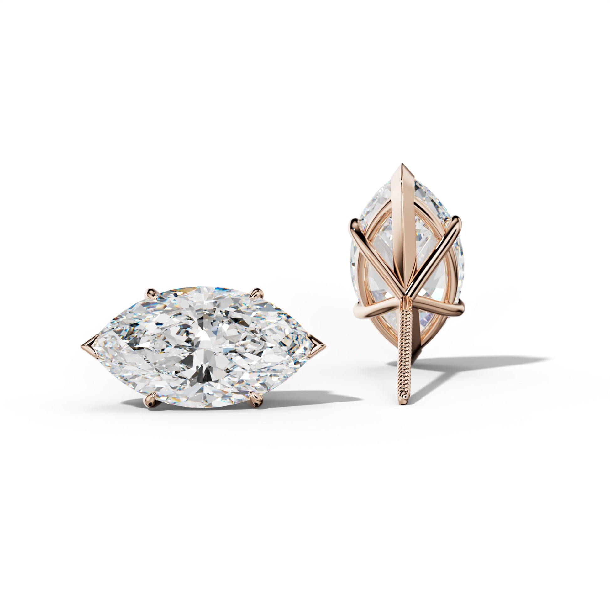 Marquise Diamond Stud Earrings With V Prong Martini Settings - 1/2 - Platinum 950