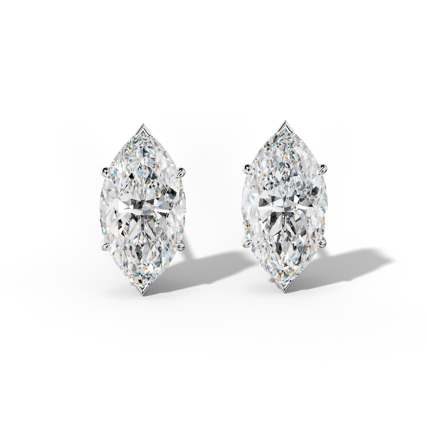Marquise Diamond Stud Earrings With V Prong Martini Settings - 1/2 - 14K Rose Gold