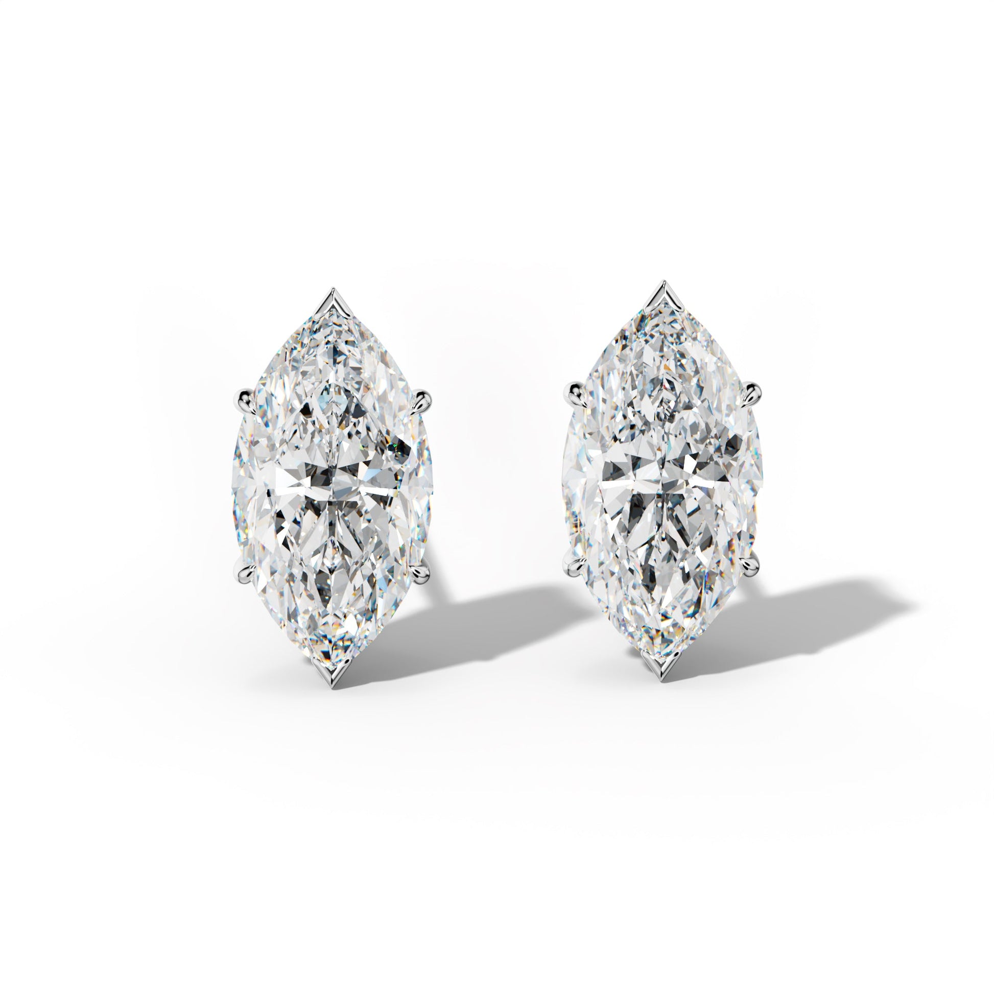 Marquise Diamond Stud Earrings With V Prong Martini Settings - 1/2 - 14K Rose Gold