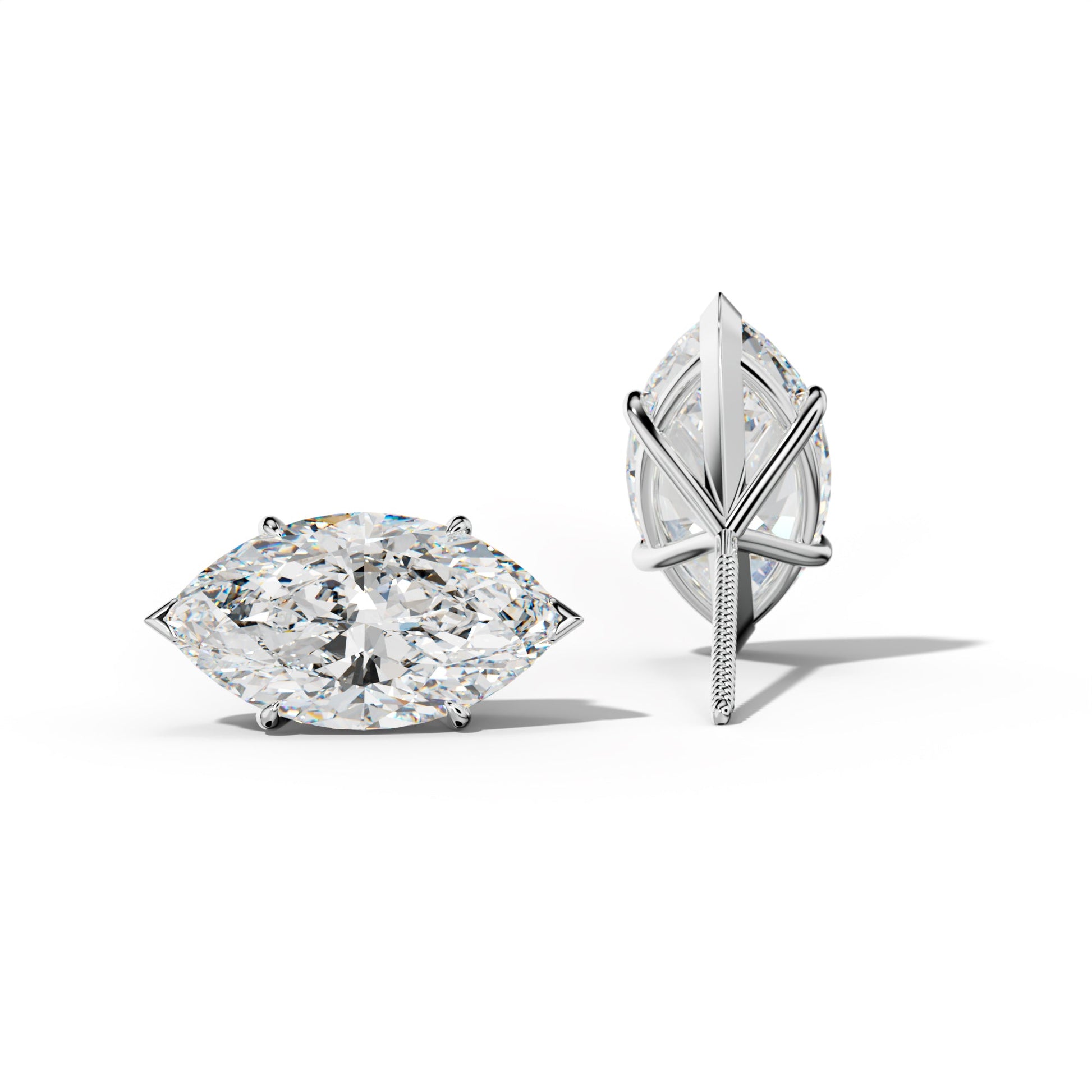 Marquise Diamond Stud Earrings With V Prong Martini Settings - 1/2 - 14K Yellow Gold