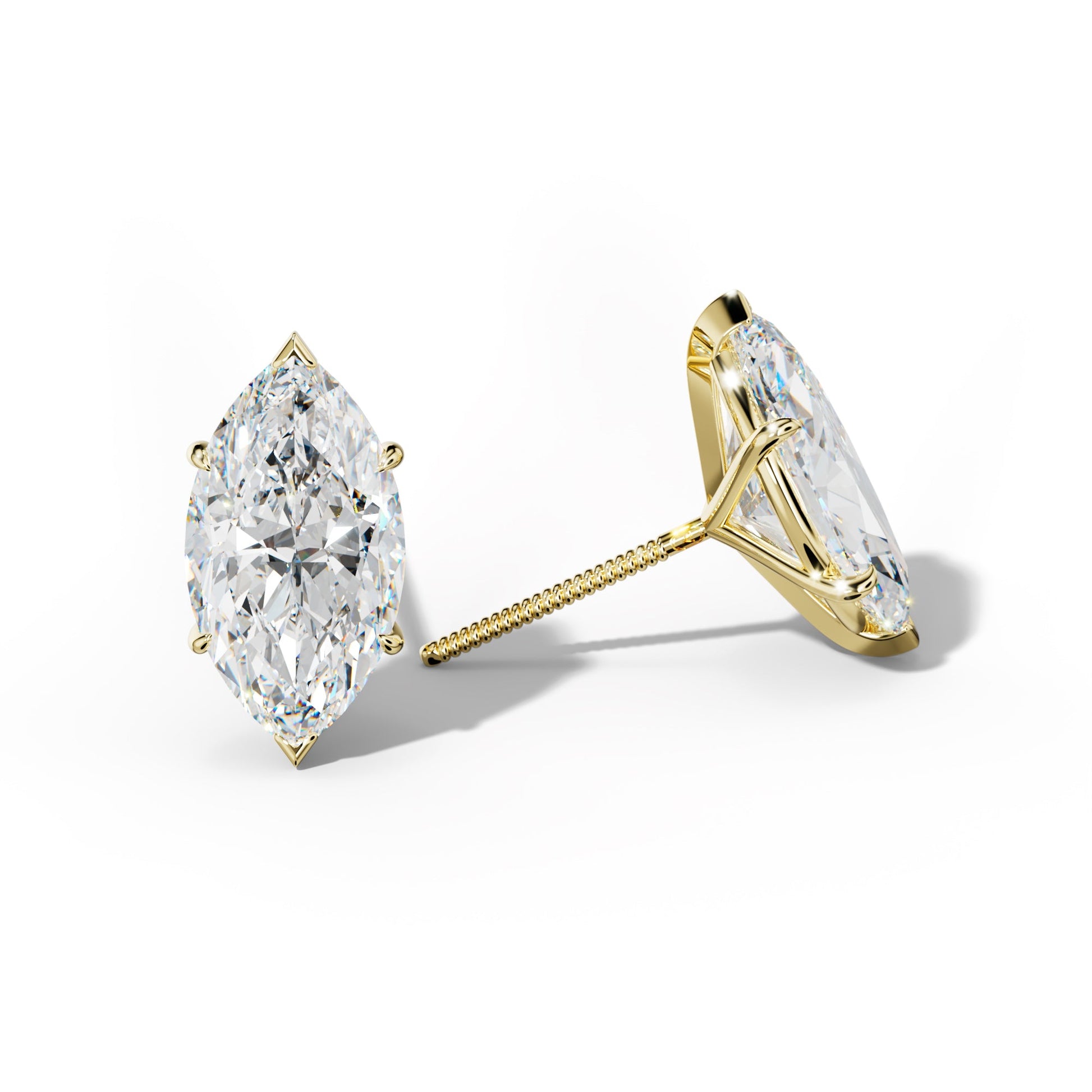 Marquise Diamond Stud Earrings With V Prong Martini Settings - 1/2 - 18K White Gold