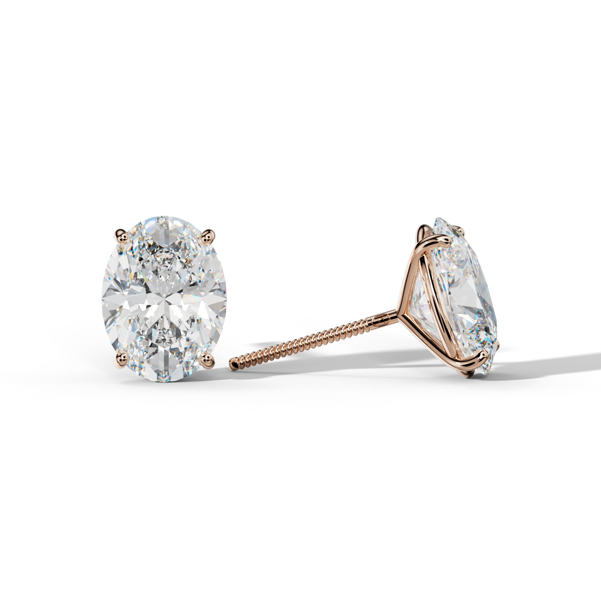 Oval Diamond Stud Earrings With Four Classic Prong Martini Settings - 1/2 - 18K Rose Gold