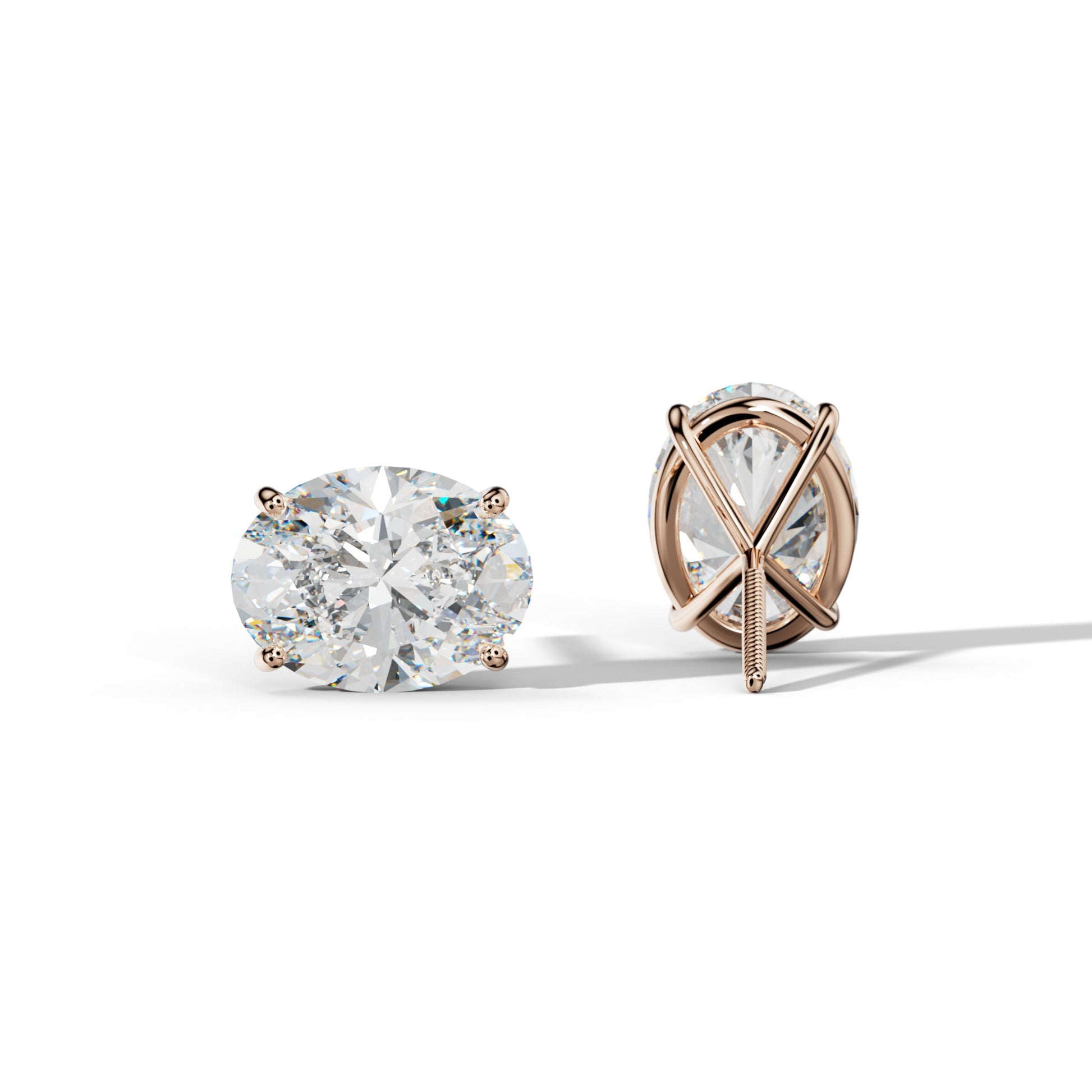 Oval Diamond Stud Earrings With Four Classic Prong Martini Settings - 1/2 - Platinum 950
