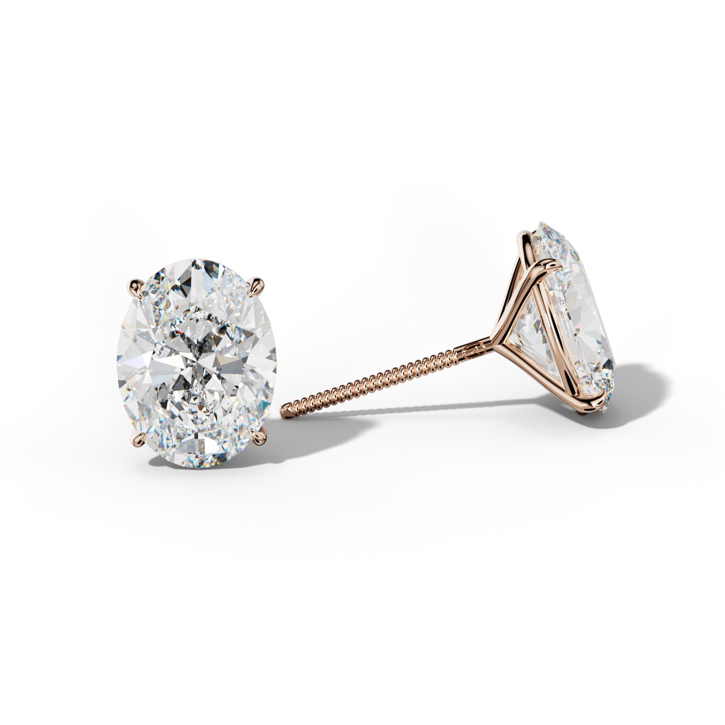 Oval Diamond Stud Earrings With Four Prong Martini Settings - 1/2 - 18K Rose Gold