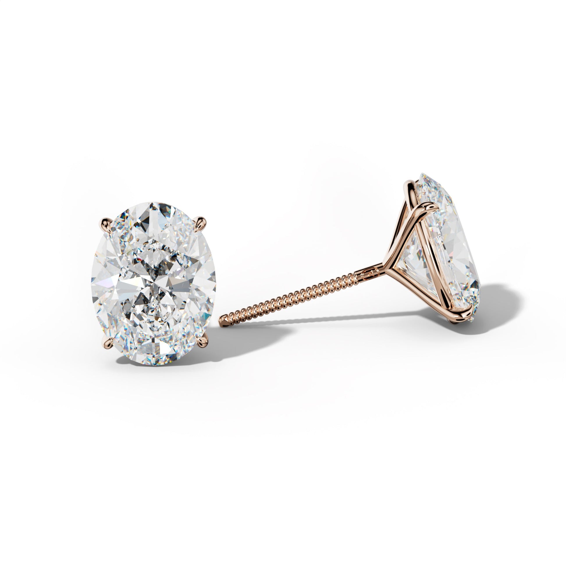 Oval Diamond Stud Earrings With Four Prong Martini Settings - 1/2 - 18K Rose Gold