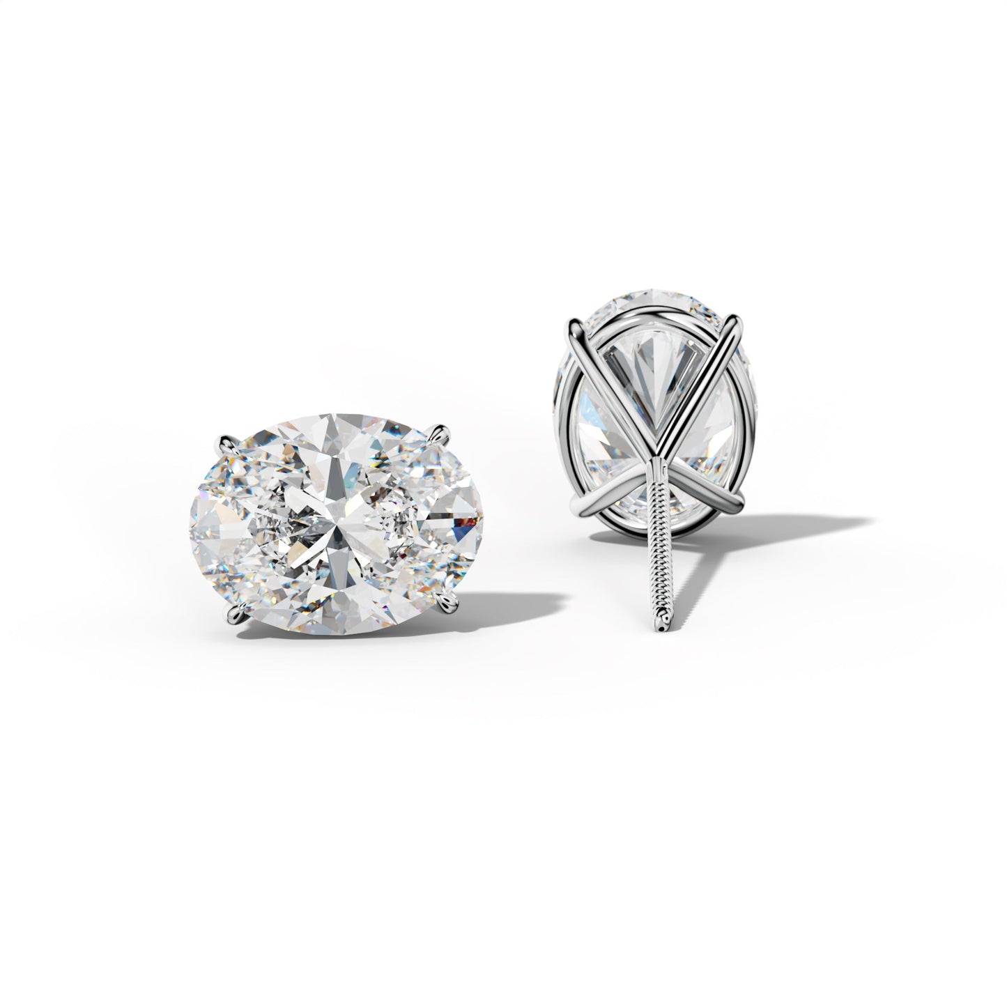 Oval Diamond Stud Earrings With Four Prong Martini Settings - 1/2 - 14K Yellow Gold