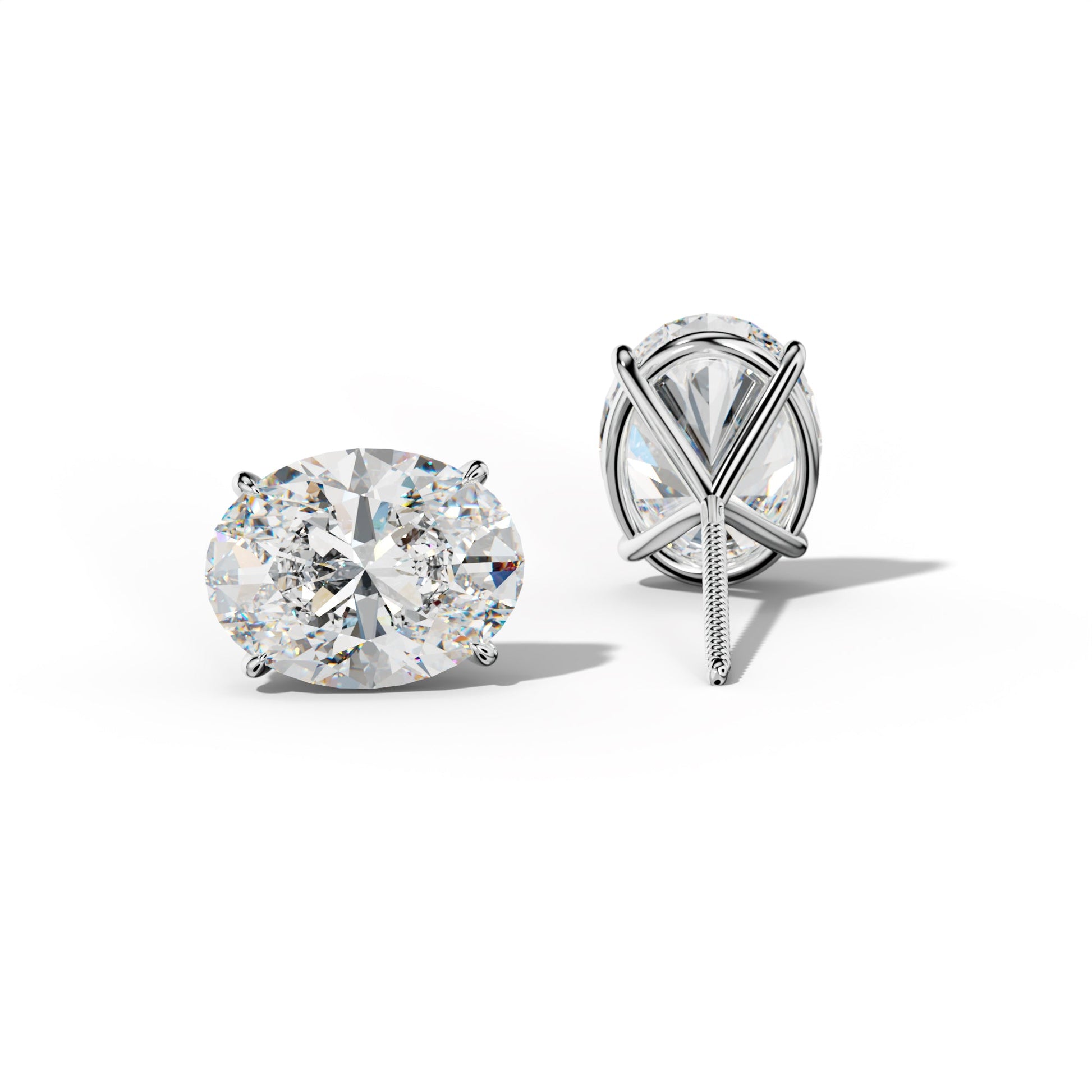 Oval Diamond Stud Earrings With Four Prong Martini Settings - 1/2 - 14K Yellow Gold