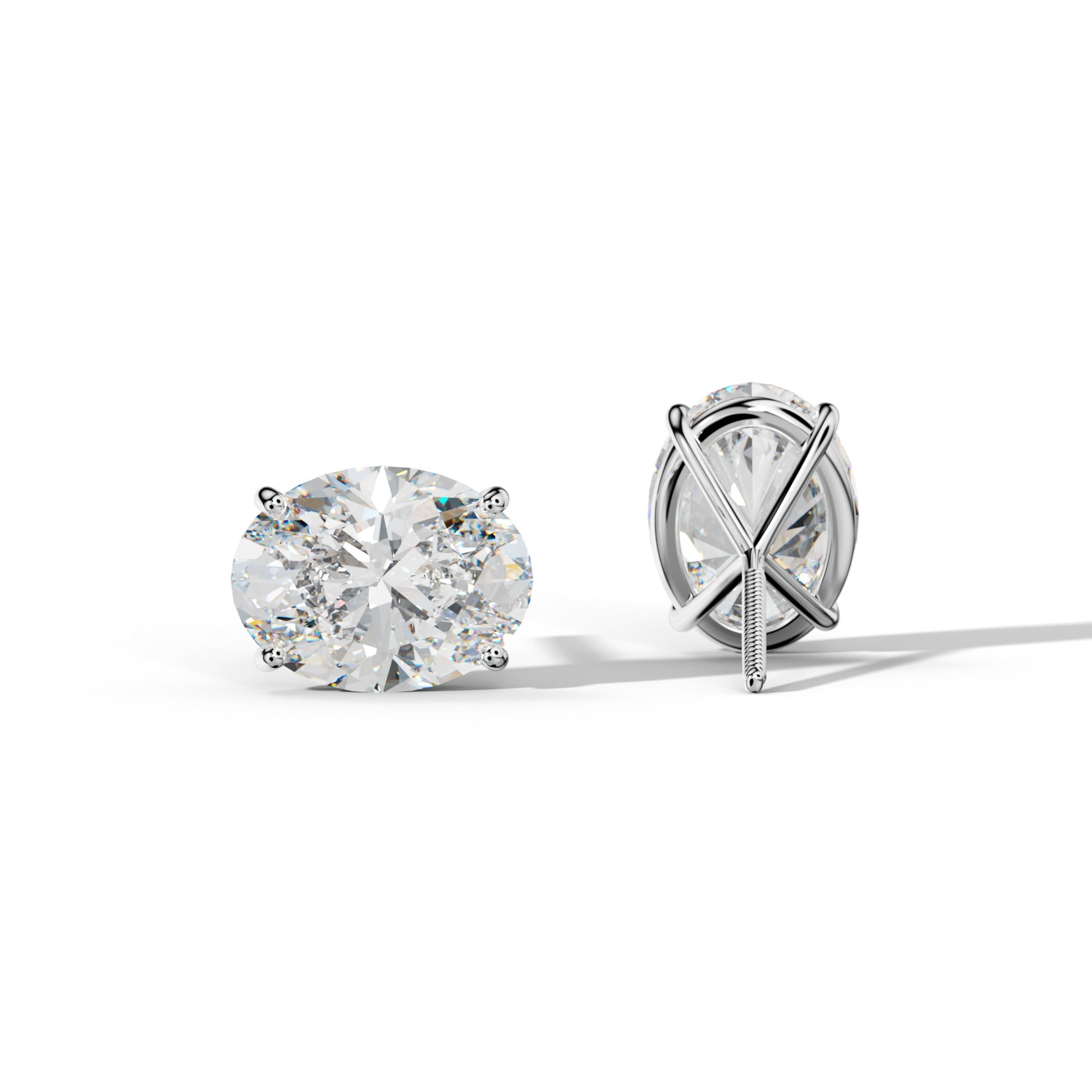 Oval Diamond Stud Earrings With Four Classic Prong Martini Settings - 1/2 - 14K Yellow Gold