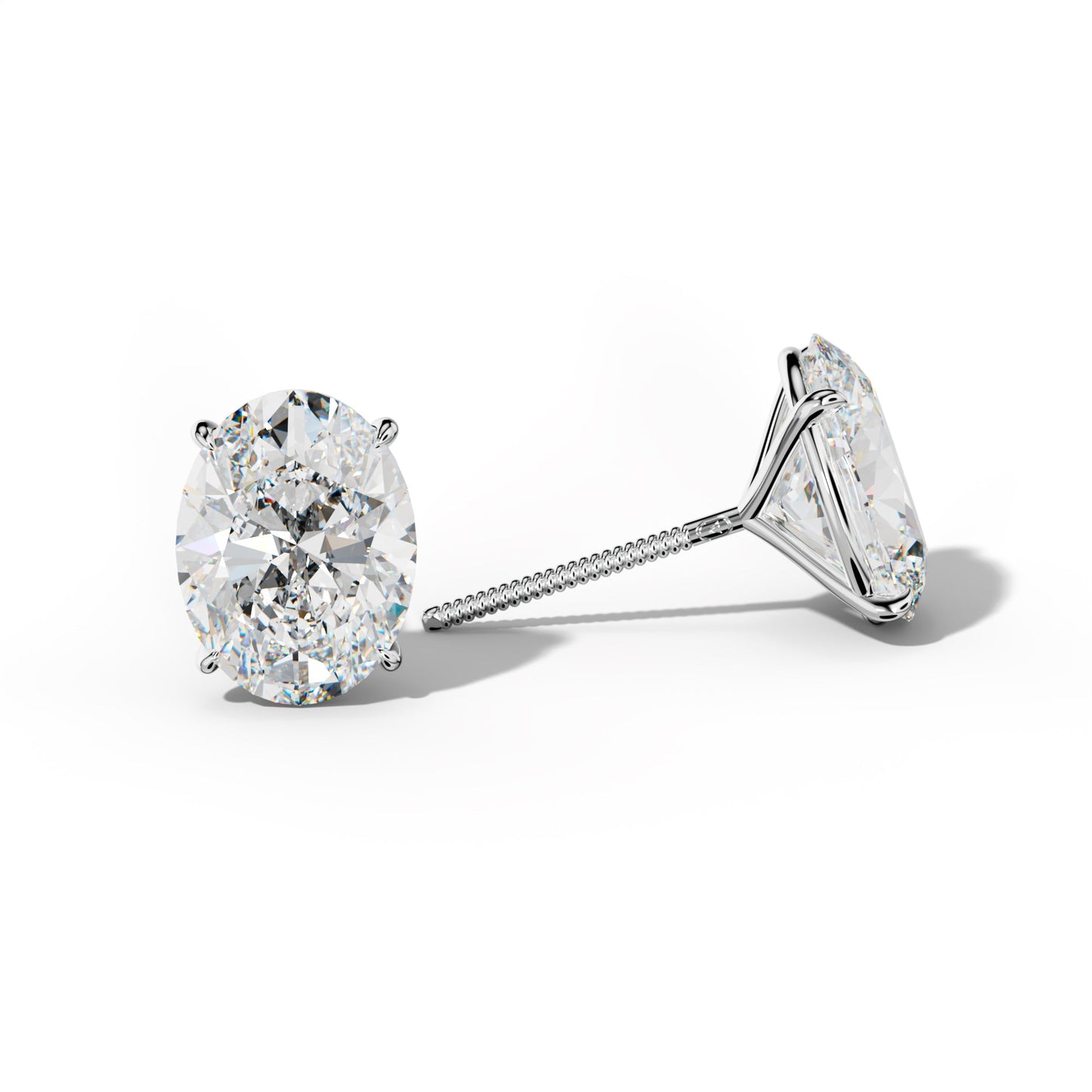 Oval Diamond Stud Earrings With Four Prong Martini Settings