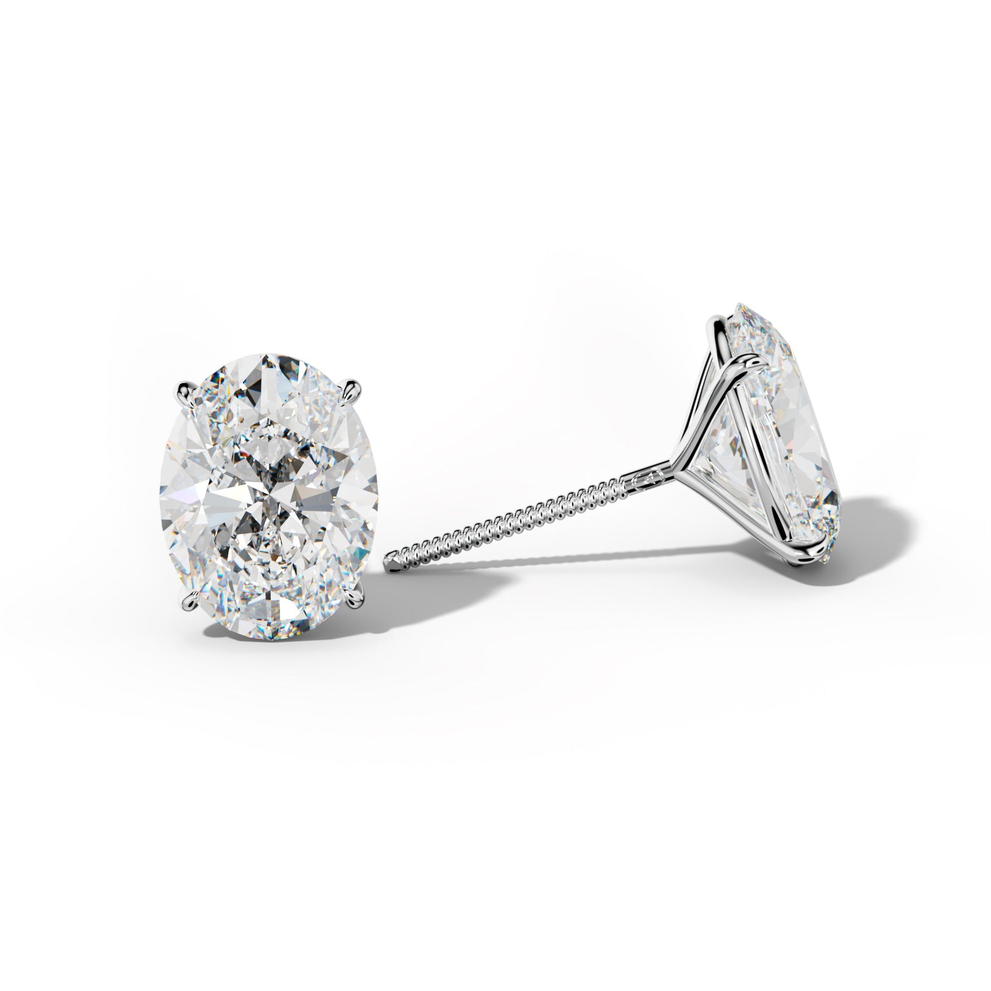 Oval Diamond Stud Earrings With Four Prong Martini Settings