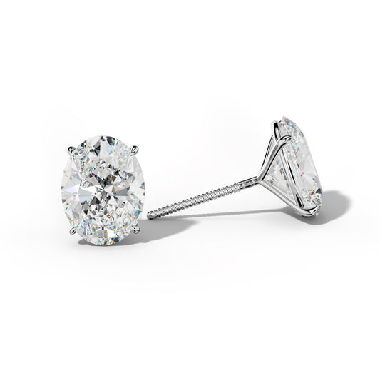 Oval Diamond Stud Earrings With Four Prong Martini Settings