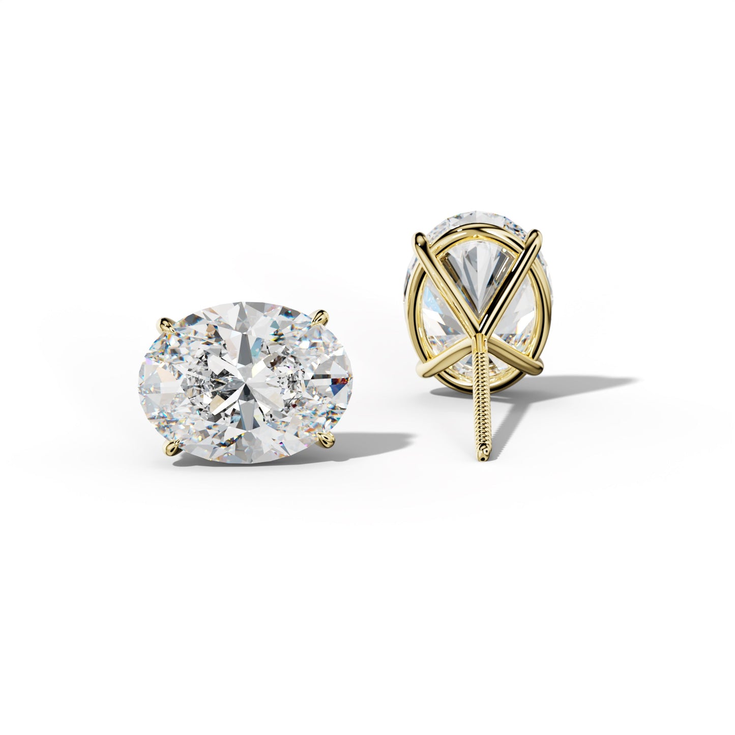 Oval Diamond Stud Earrings With Four Prong Martini Settings - 1/2 - 18K Yellow Gold