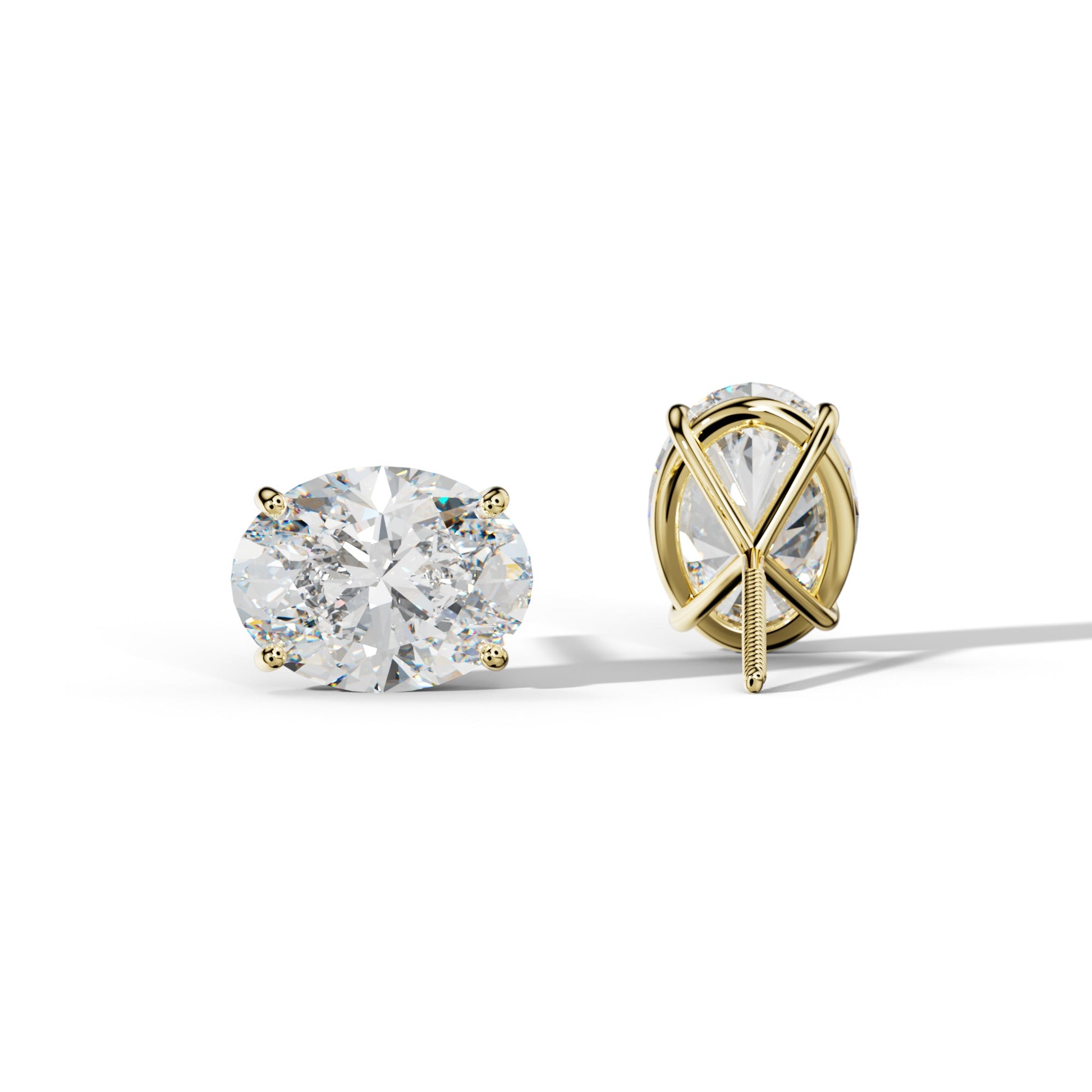 Oval Diamond Stud Earrings With Four Classic Prong Martini Settings - 1/2 - 18K Yellow Gold