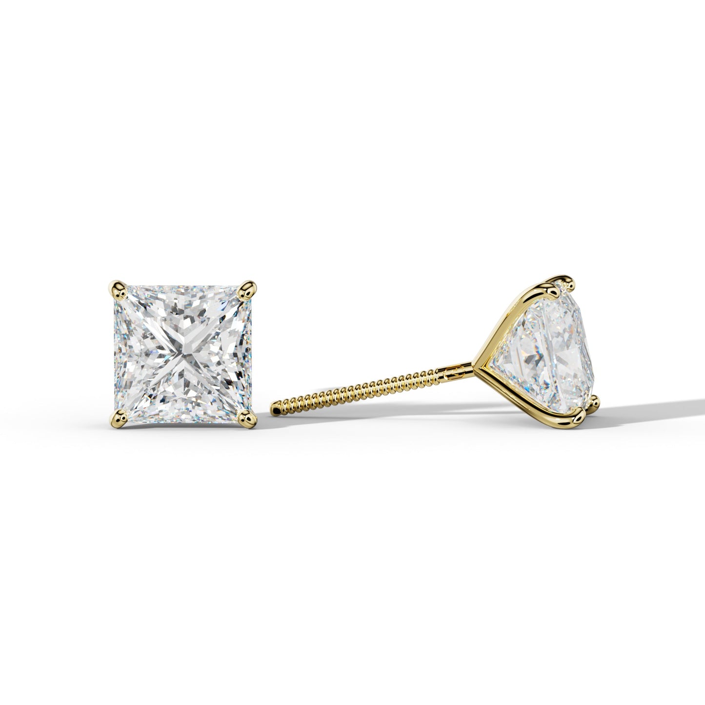 Princess Cut  Diamond Stud Earrings With  Four Classic Prong Martini Settings - 1/2 - 18K White Gold