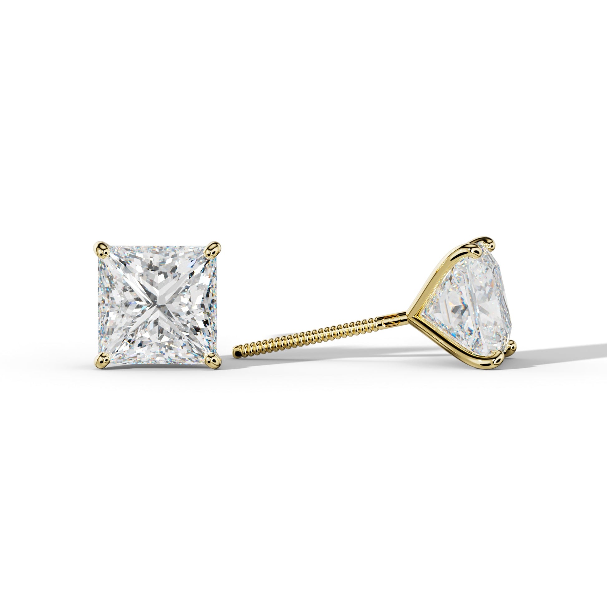 Princess Cut  Diamond Stud Earrings With  Four Classic Prong Martini Settings - 1/2 - 18K White Gold