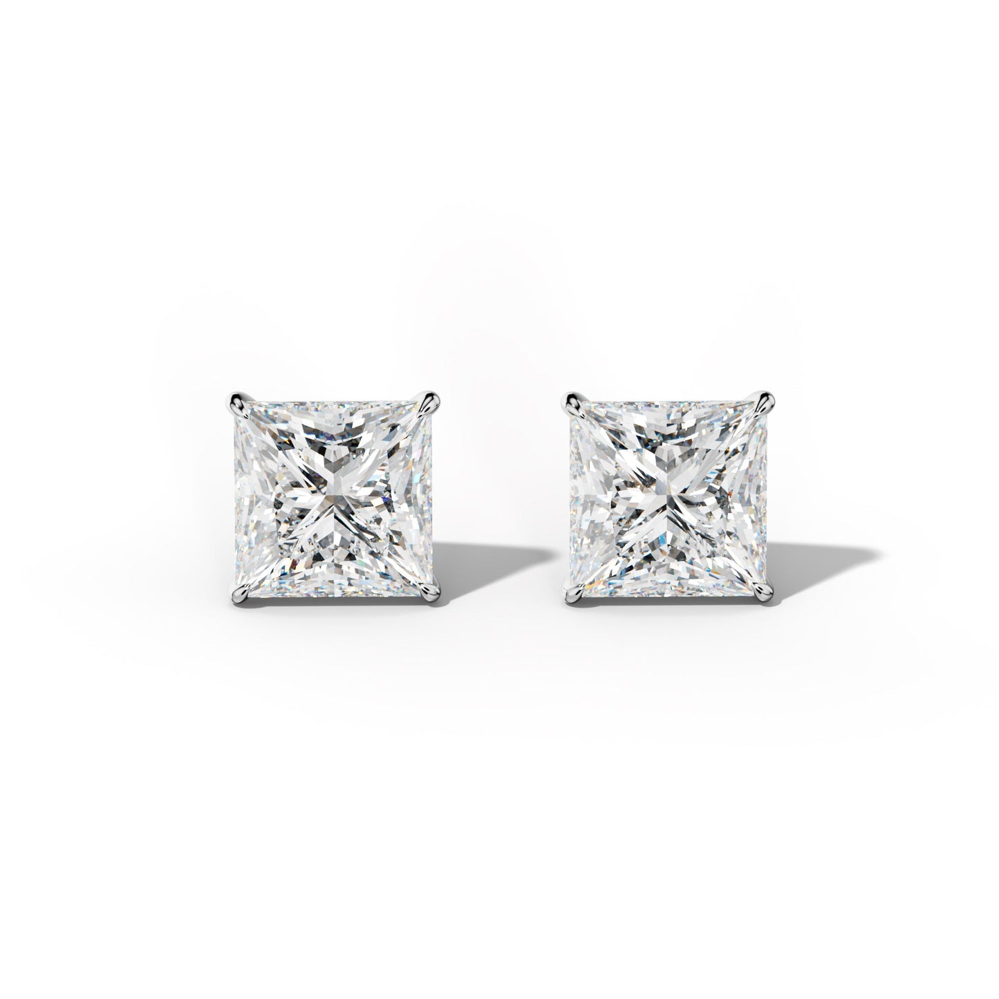 Princess Cut  Diamond Stud Earrings With  Four Prong Martini Settings - 1/2 - 14K Rose Gold