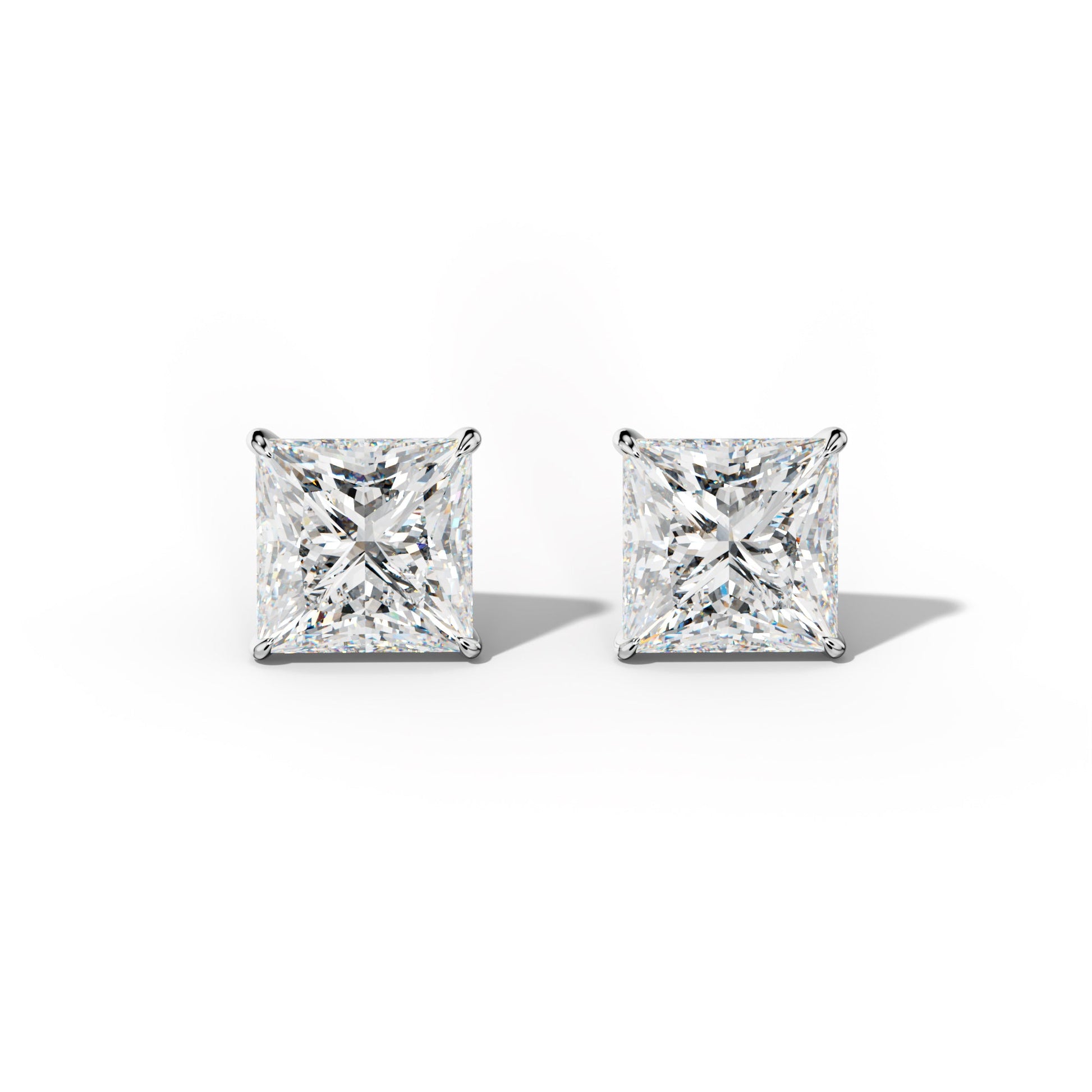 Princess Cut  Diamond Stud Earrings With  Four Prong Martini Settings - 1/2 - 14K Rose Gold
