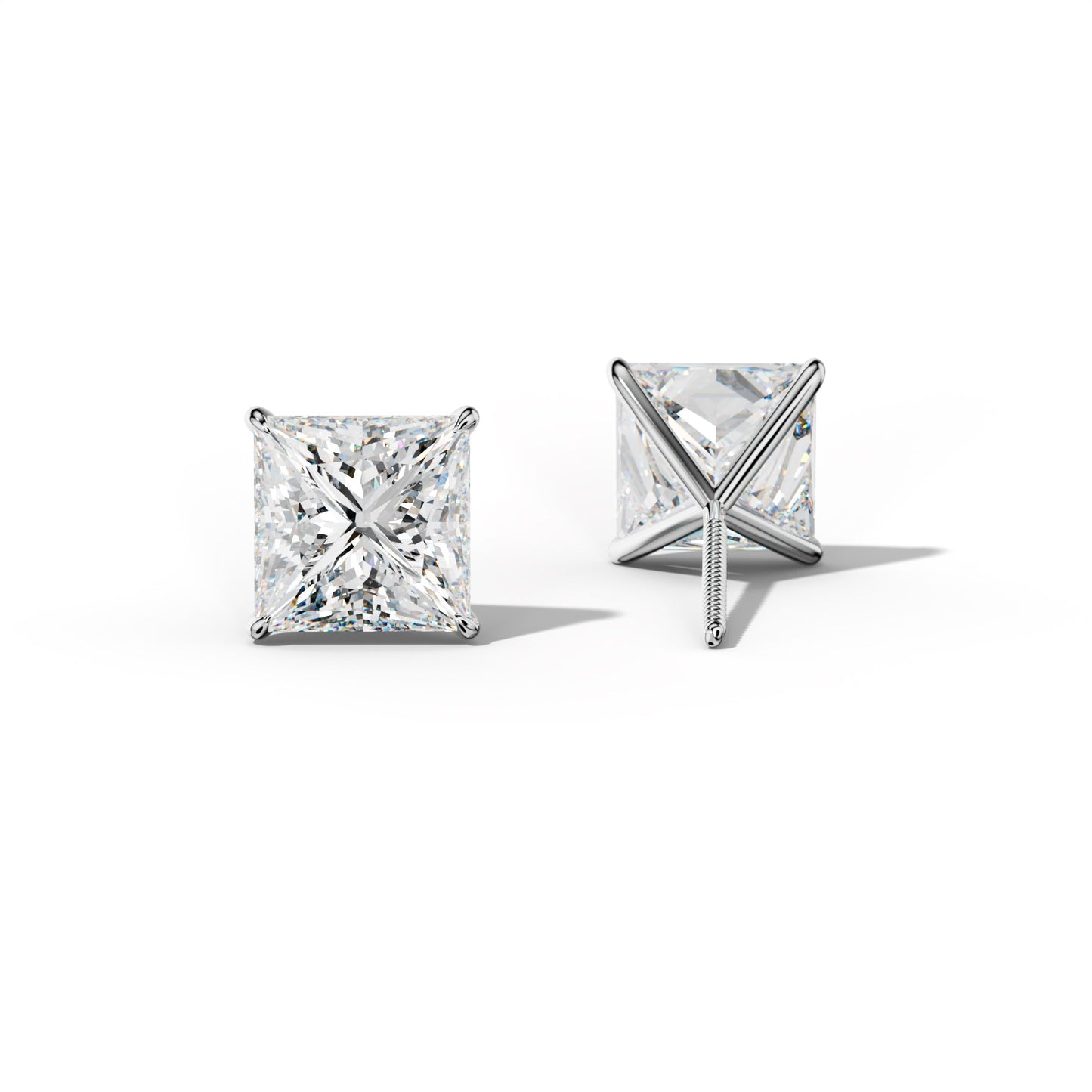 Princess Cut  Diamond Stud Earrings With  Four Prong Martini Settings - 1/2 - 14K Yellow Gold