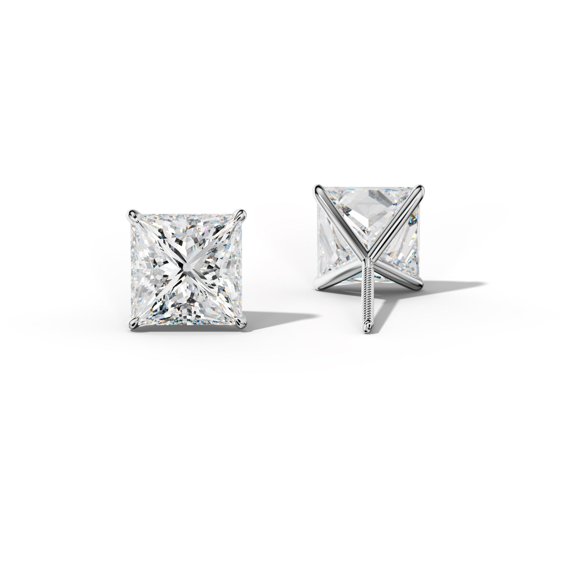 Princess Cut  Diamond Stud Earrings With  Four Prong Martini Settings - 1/2 - 14K Yellow Gold