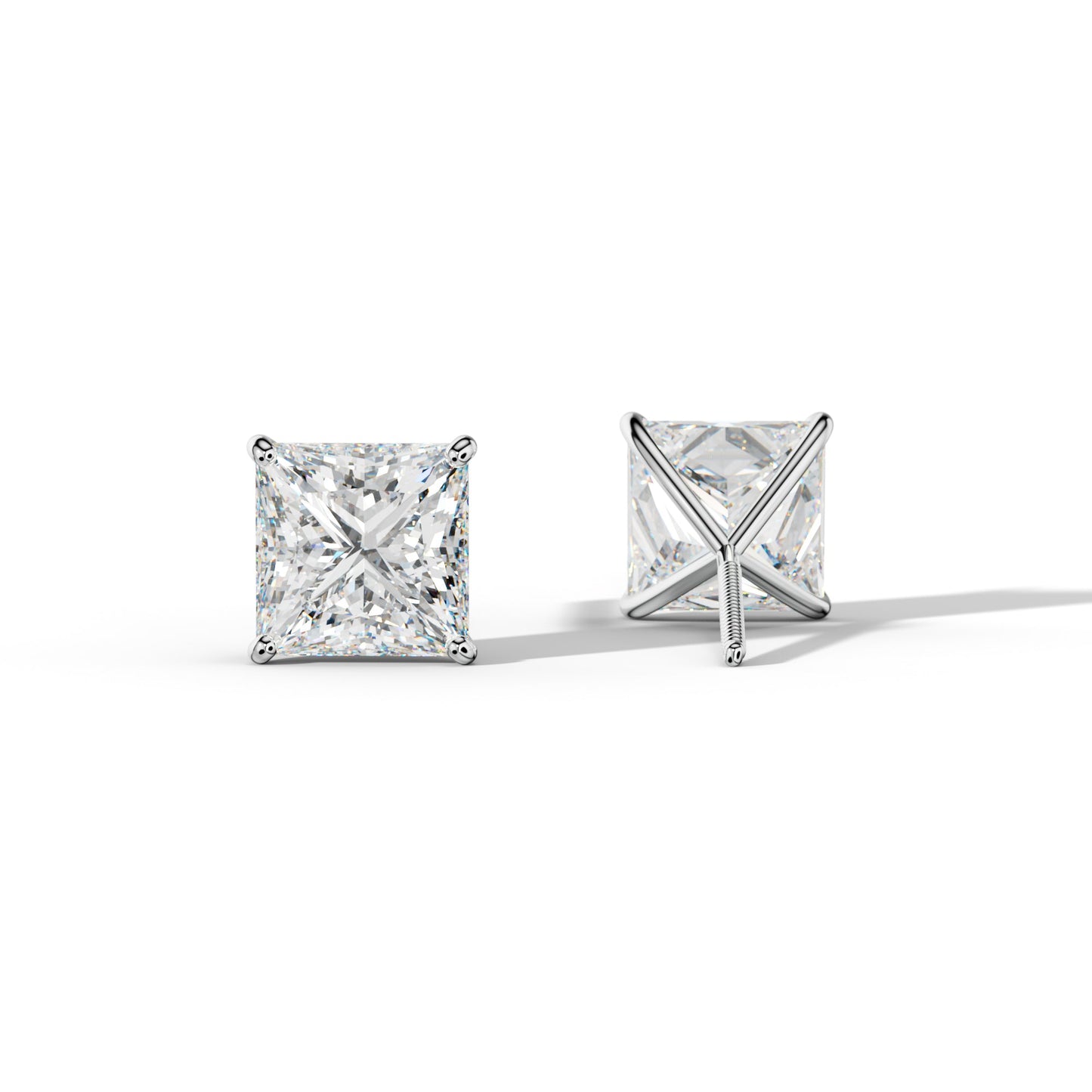 Princess Cut  Diamond Stud Earrings With  Four Classic Prong Martini Settings - 1/2 - 14K Yellow Gold