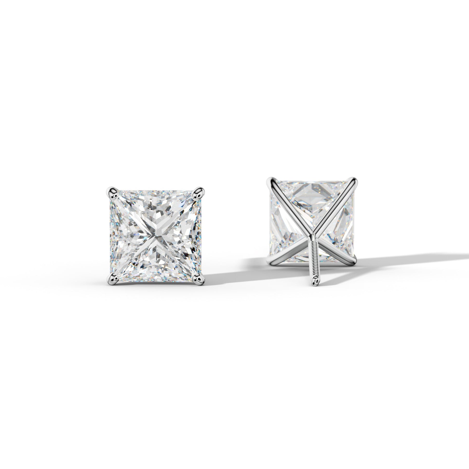 Princess Cut  Diamond Stud Earrings With  Four Classic Prong Martini Settings - 1/2 - 14K Yellow Gold