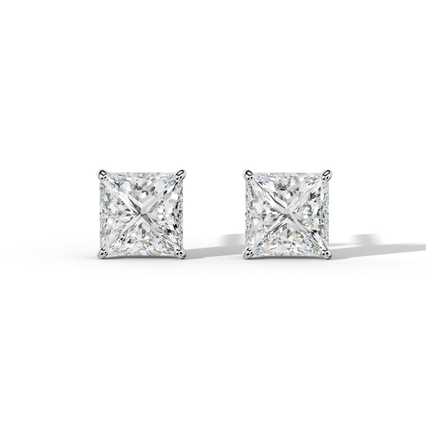 Princess Cut  Diamond Stud Earrings With  Four Classic Prong Martini Settings - 1/2 - 14K Rose Gold