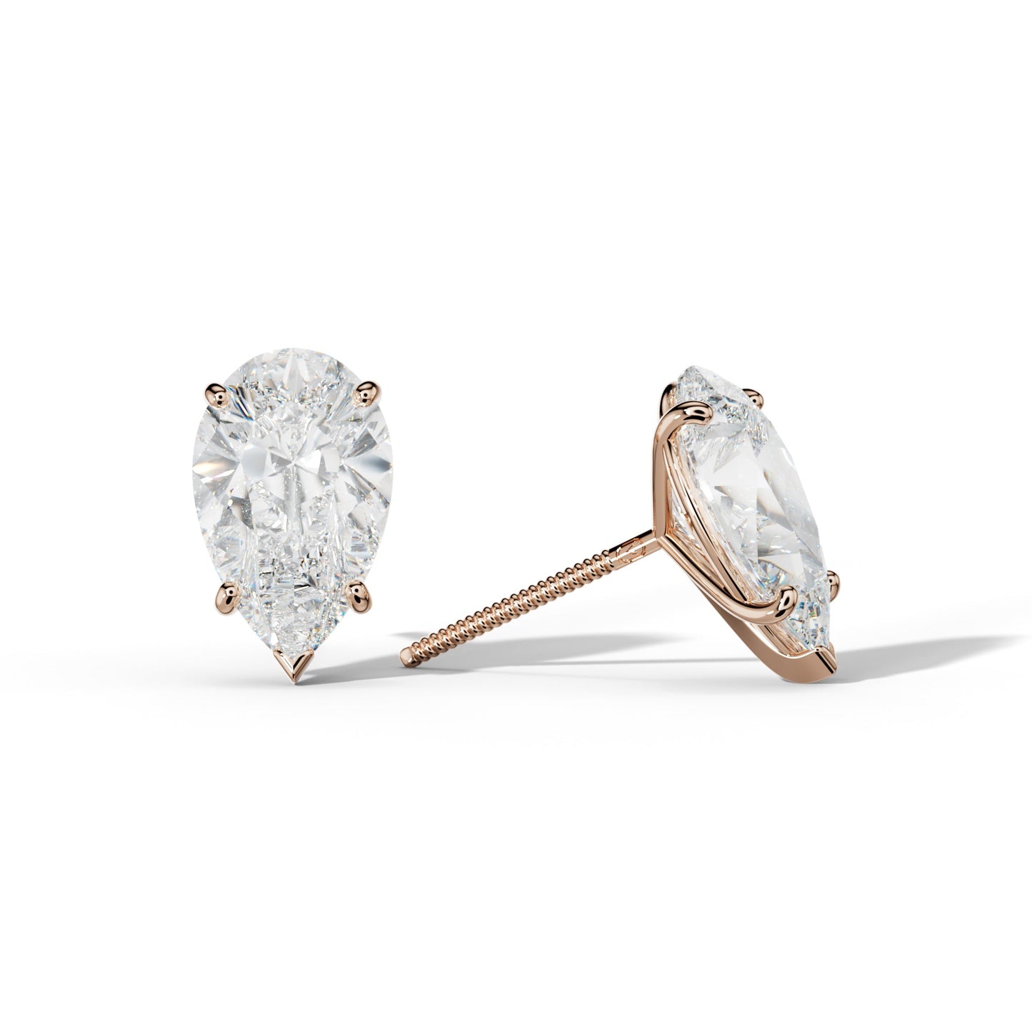 Pear Shape Diamond Stud Earrings With Classic And V Prong Martini Settings - 1/2 - 18K Rose Gold