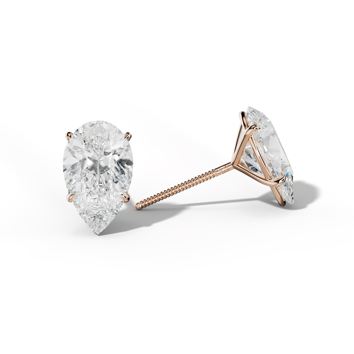 Pear Shape Diamond Stud Earrings With Four Prong Martini Settings - 1/2 - 18K Rose Gold