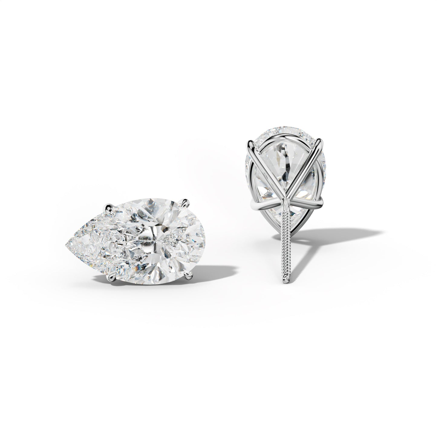 Pear Shape Diamond Stud Earrings With Four Prong Martini Settings - 1/2 - 14K Yellow Gold