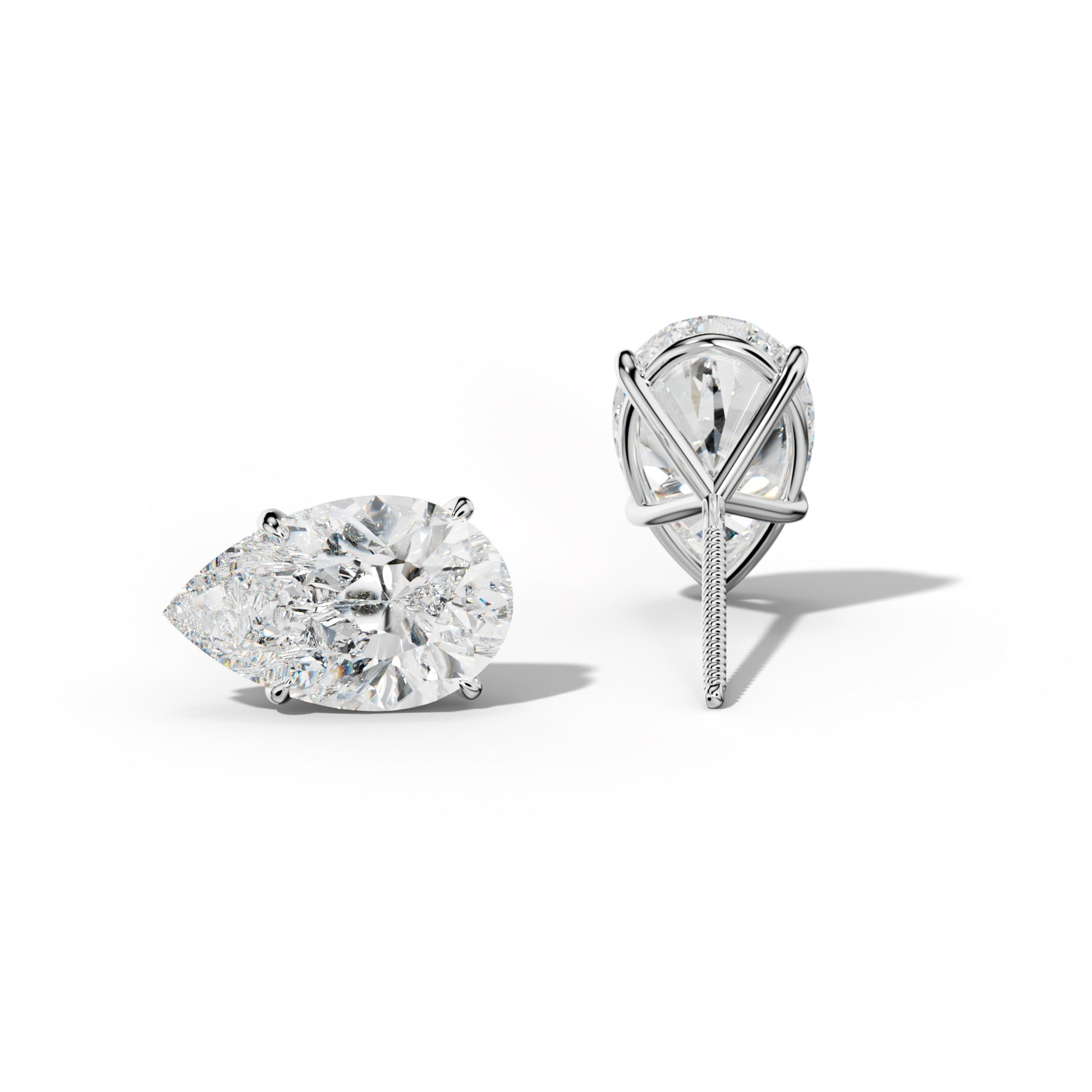 Pear Shape Diamond Stud Earrings With Four Prong Martini Settings - 1/2 - 14K Yellow Gold