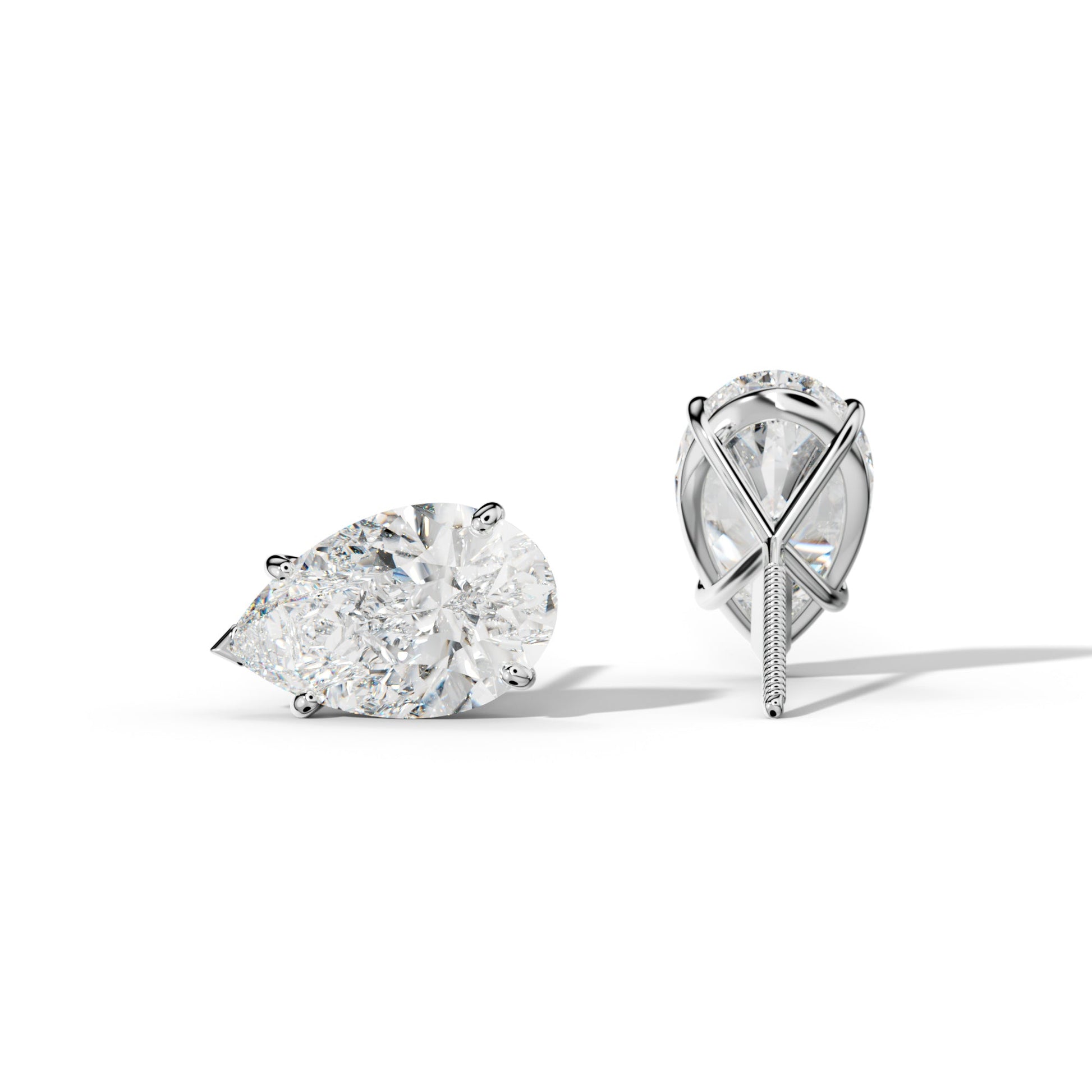 Pear Shape Diamond Stud Earrings With Classic And V Prong Martini Settings - 1/2 - 14K Yellow Gold